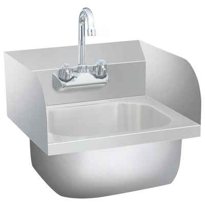 vidaXL Granitspüle Gastro-Handwaschbecken mit Wasserhahn Edelstahl, 40/40 cm