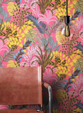 Newroom Vliestapete, Pink Tapete Floral Dschungel - Dschungeltapete Blumentapete Gelb Blau Tropisch Modern Blumen Blätter für Wohnzimmer Schlafzimmer Küche