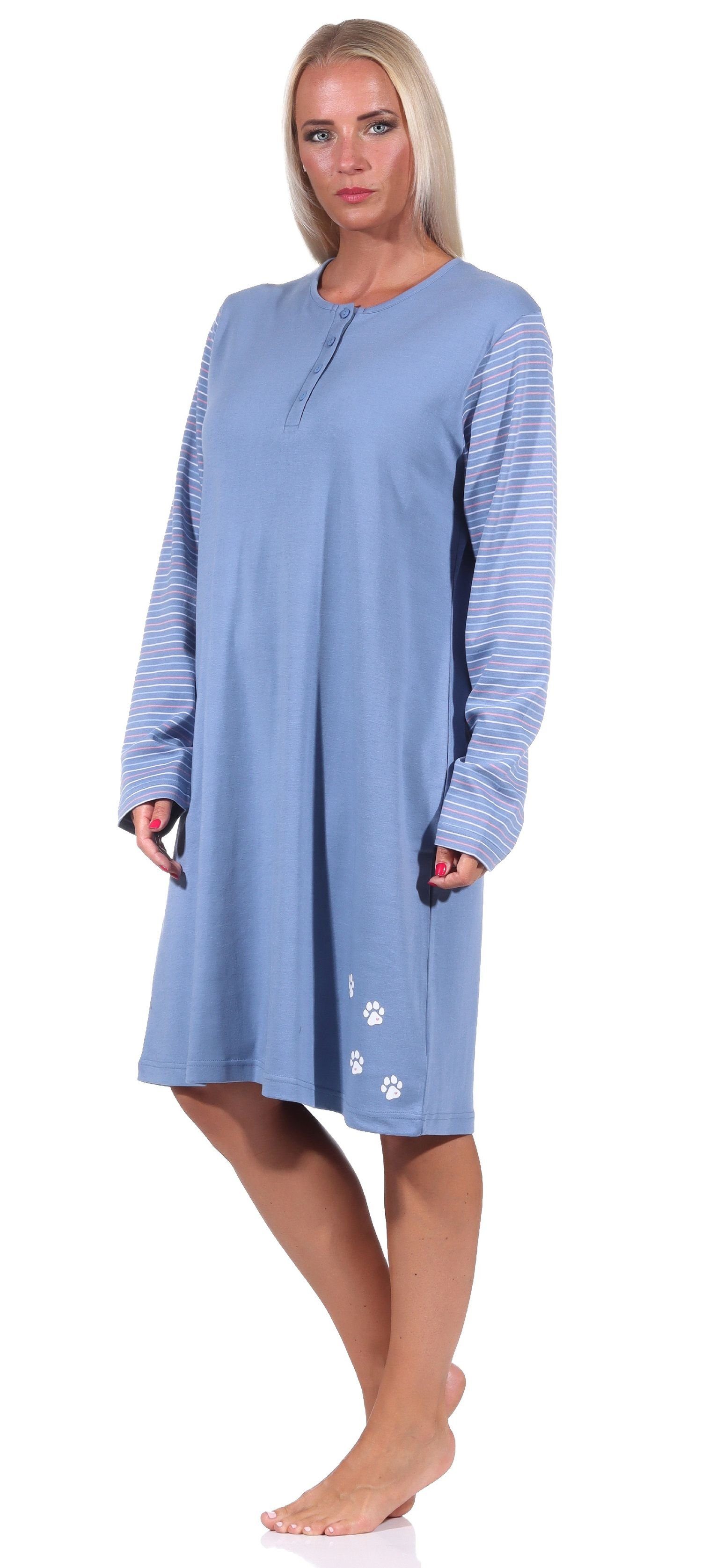 in Normann Damen Nachthemd Kuschel blau Qualität Nachthemd langarm Interlock
