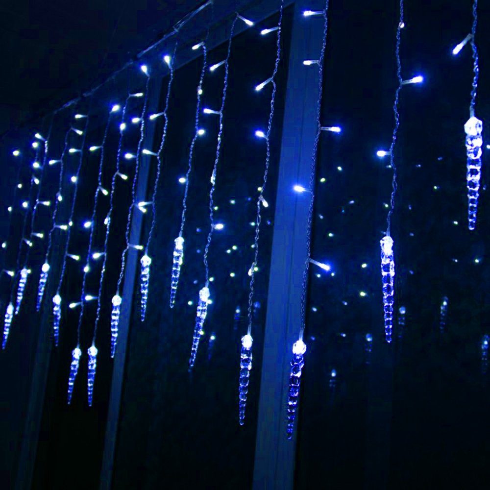 Rosnek LED-Lichtervorhang Eiszapfen-Anhänger, wasserdicht, anschließbar für 8 Blau Traufe Memory-Funktion; Weihnachtsdeko, Modi