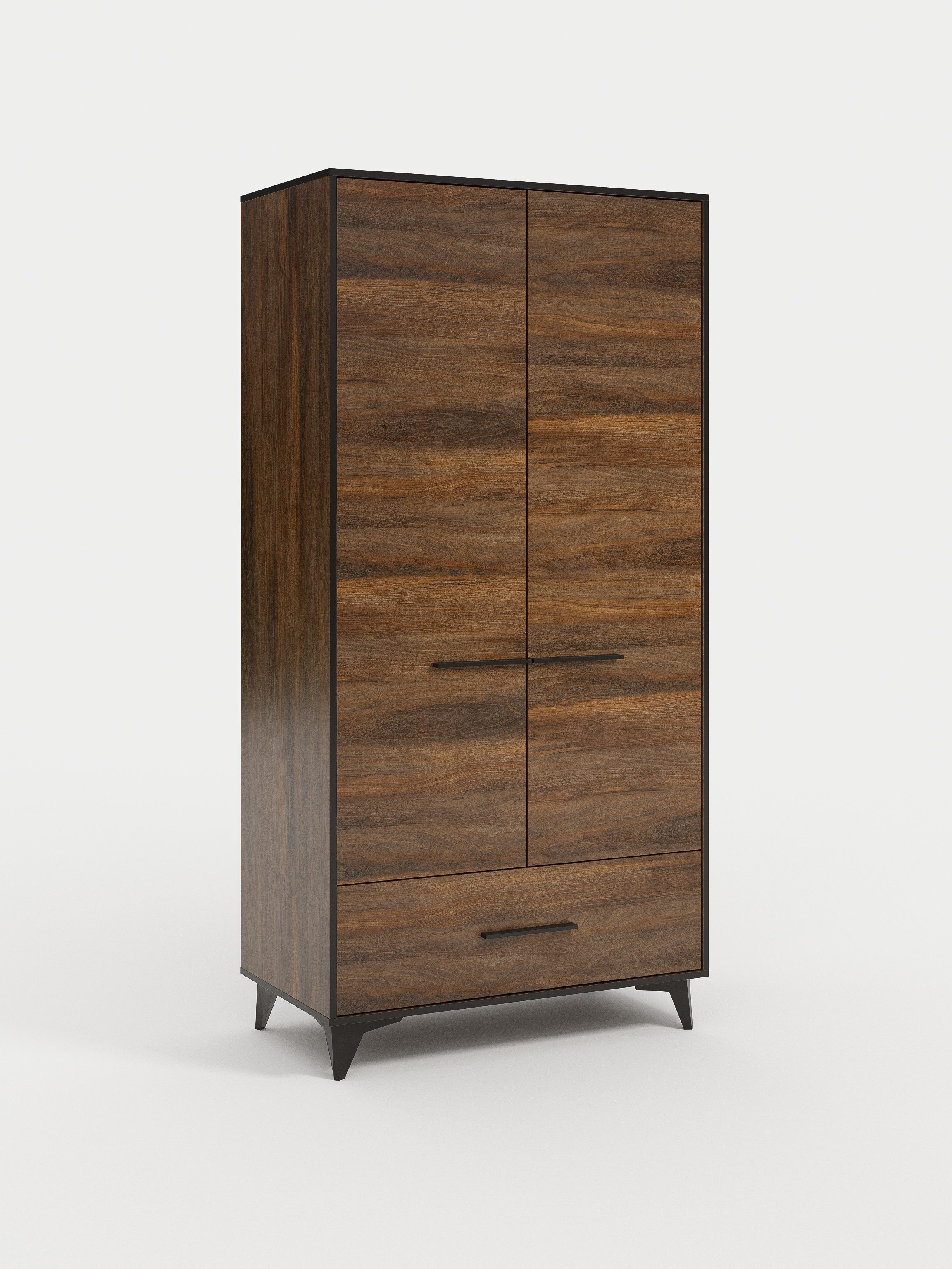 JVmoebel Kleiderschrank Eleganter Holzschrank mit 2 Türen in Braun und Edelstahl-Details (1-St) Made in Europa