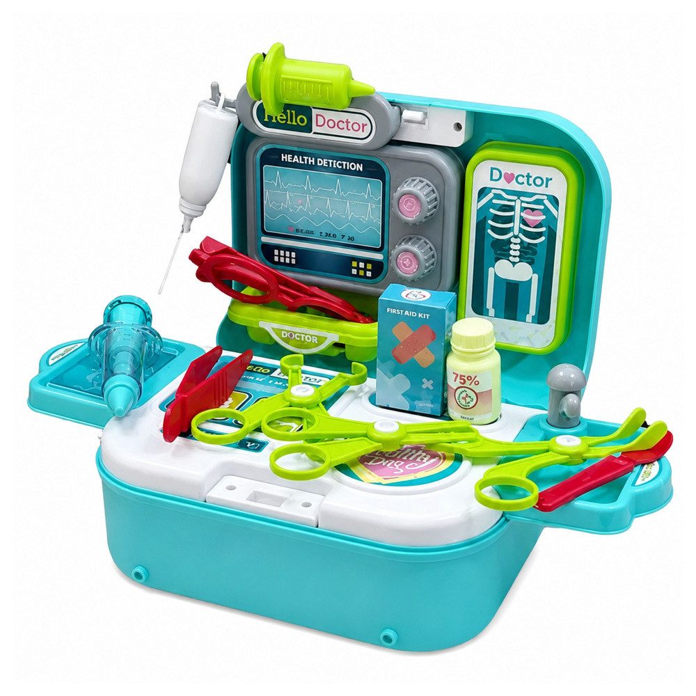 LEAN TOYS Spielzeug-Arztkoffer Doktorkoffer Arzttasche Rollenspielset, (Spar-Set, 1-tlg., 24 x 17 x 10 cm tragbar), 2-in-1-Koffer, Tragegurt, Röntgenbild, Zubehör
