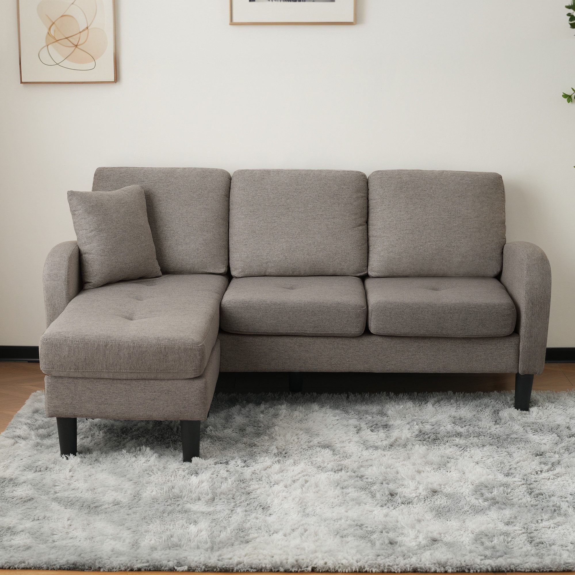 Merax Ecksofa Ecksofa L-förmiges Sofa 3-Sitzer aus Baumwoll-Leinenstoff, Polstersofa modular Sofa mit Chaiselongue, 166x118x77 cm – Bild 3 von 5