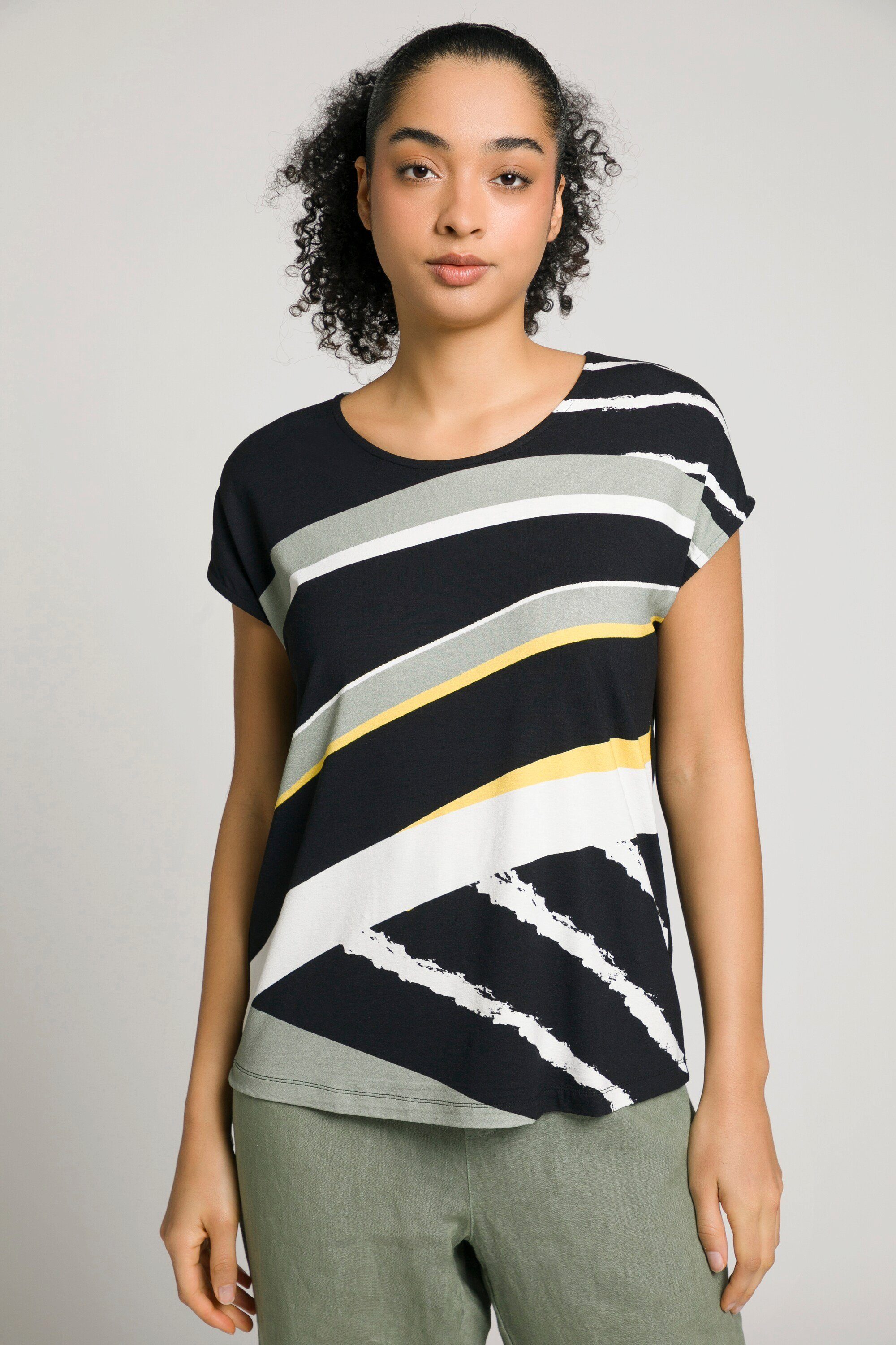 Gina Laura Longsleeve T-Shirt Streifen Print Rundhals Halbarm | Shirts