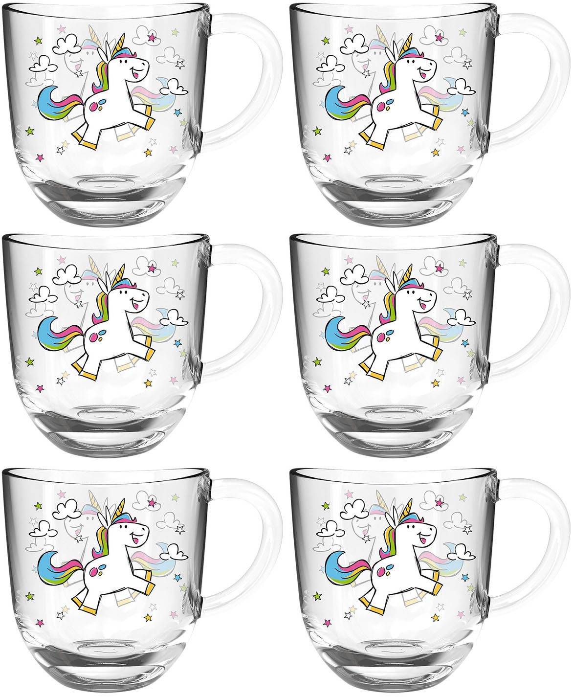 LEONARDO Tasse BAMBINI Einhorn, Glas, 280 ml, 6-teilig