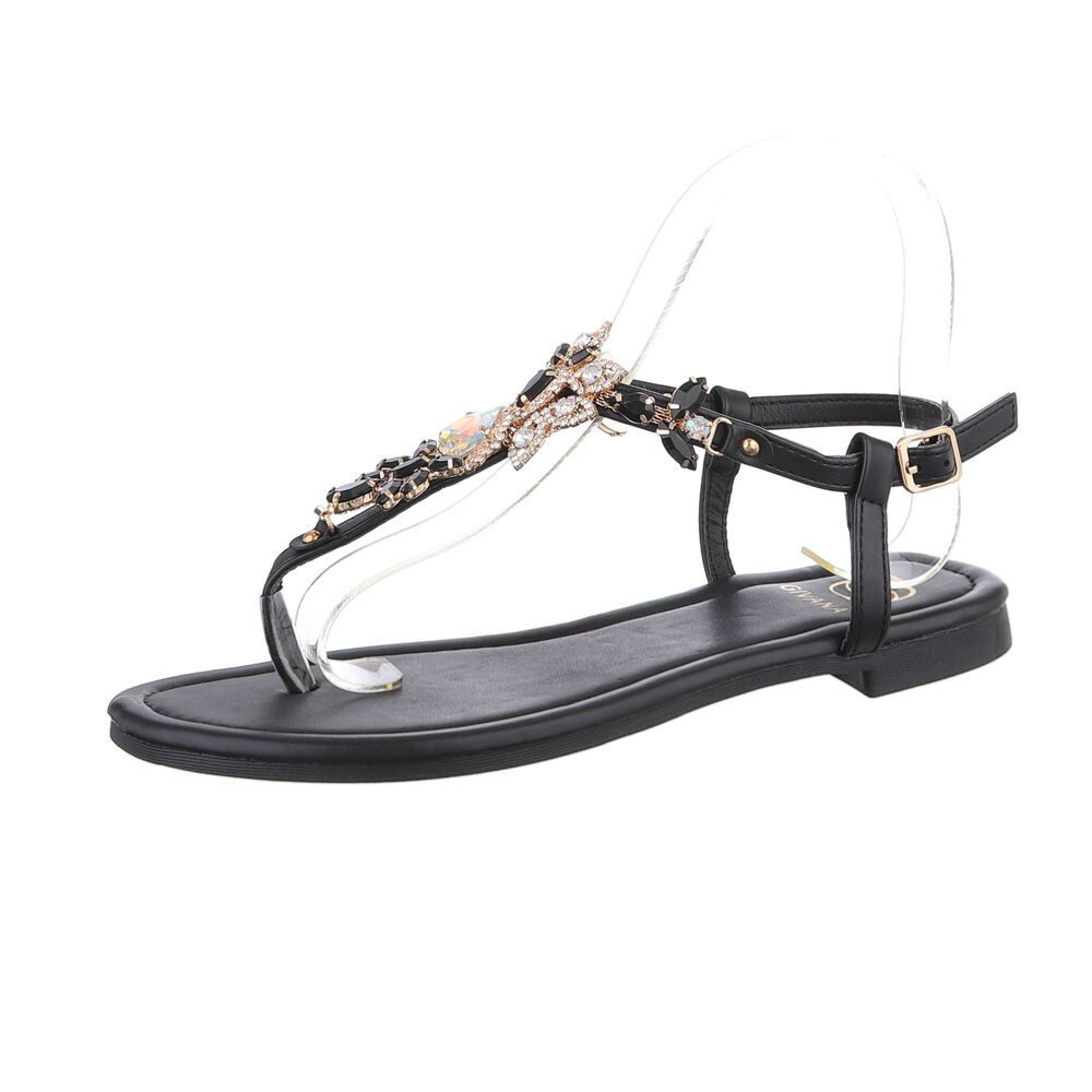 Ital-Design Damen Zehentrenner Freizeit Zehentrenner (86192832) Blockabsatz Riemchensandalen in Schwarz