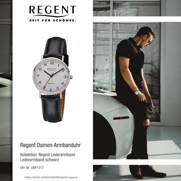 Regent Quarzuhr Regent Damen Uhr F-1217 Leder Quarz, Damen Armbanduhr rund, mittel (ca. 32mm), Lederarmband