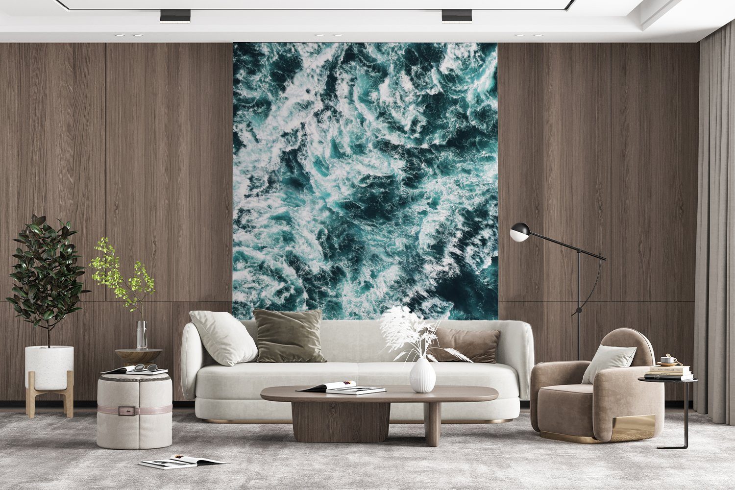 Montagefertig Wandtapete - bedruckt, - Tapete (4 Fototapete St), Wasser, MuchoWow Natur Meer Blau Wohnzimmer, Matt, für - Vinyl