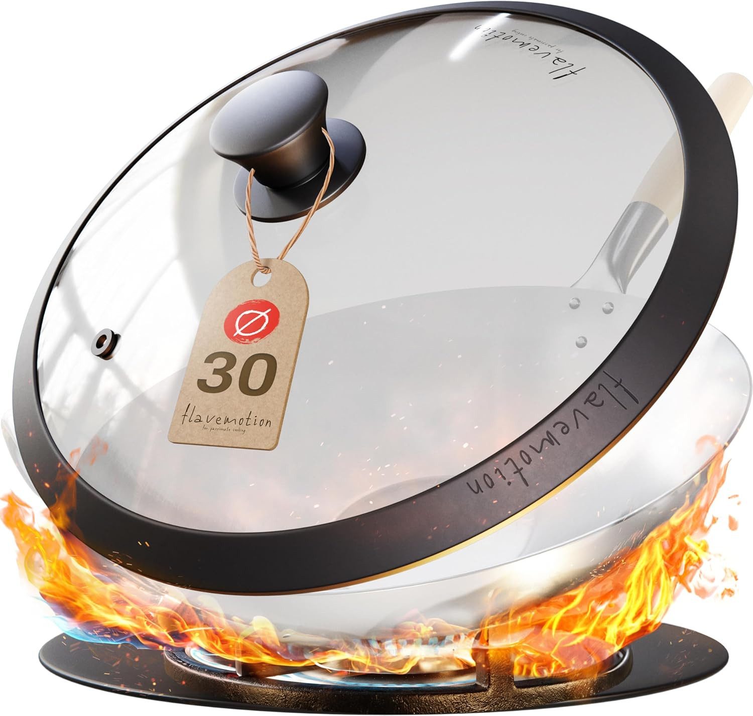 Flavemotion Deckel Wok für traditionelle Stahlwoks und Wokpfannen von Flavemotion