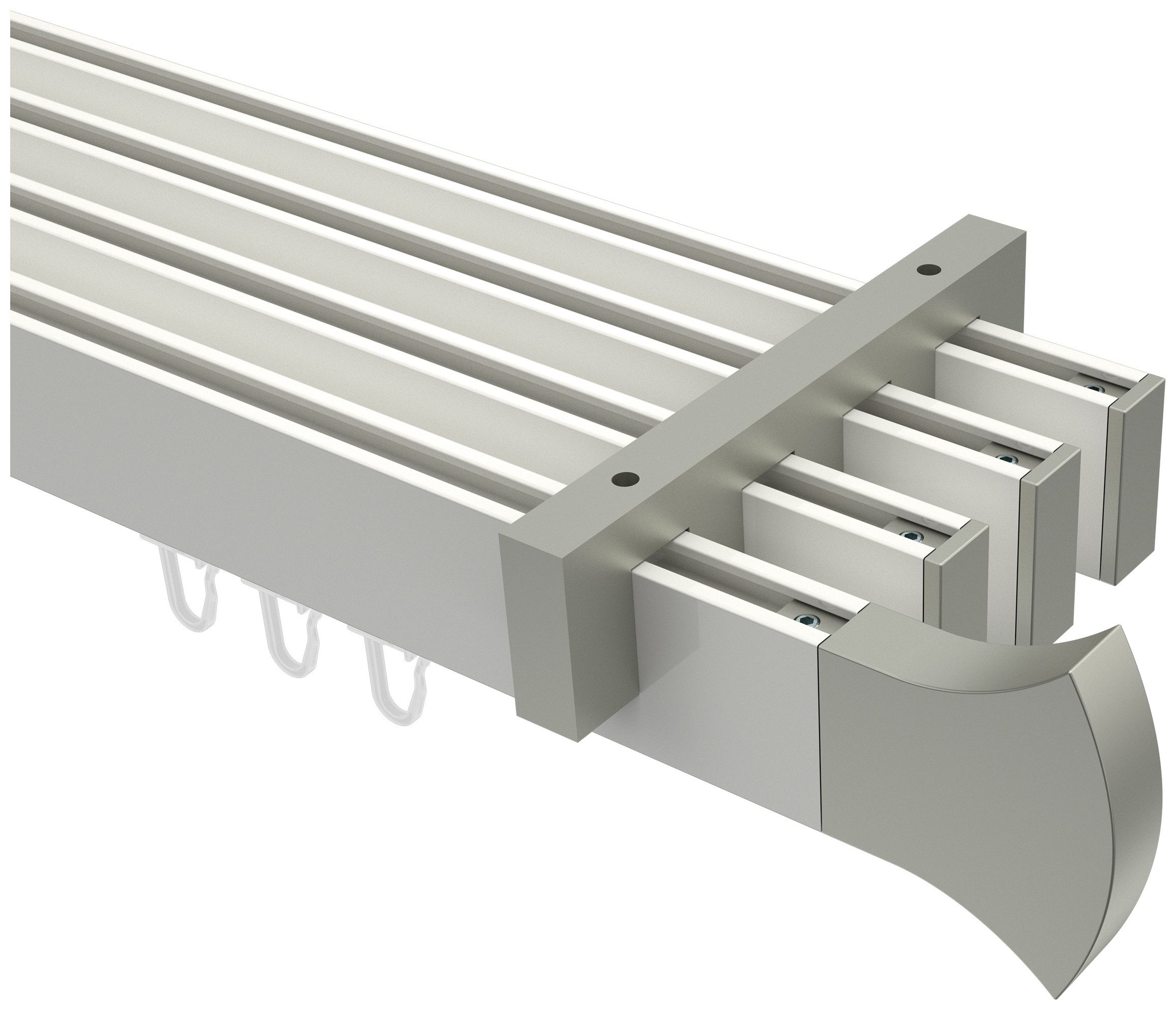INTERDECO Innenlaufschiene Smartline Conex, 4-läufig, Fixmaß, kürzbar, Deckenmontage, Aluminium, Weiß / Edelstahl-Optik / Bicolor, 14x35