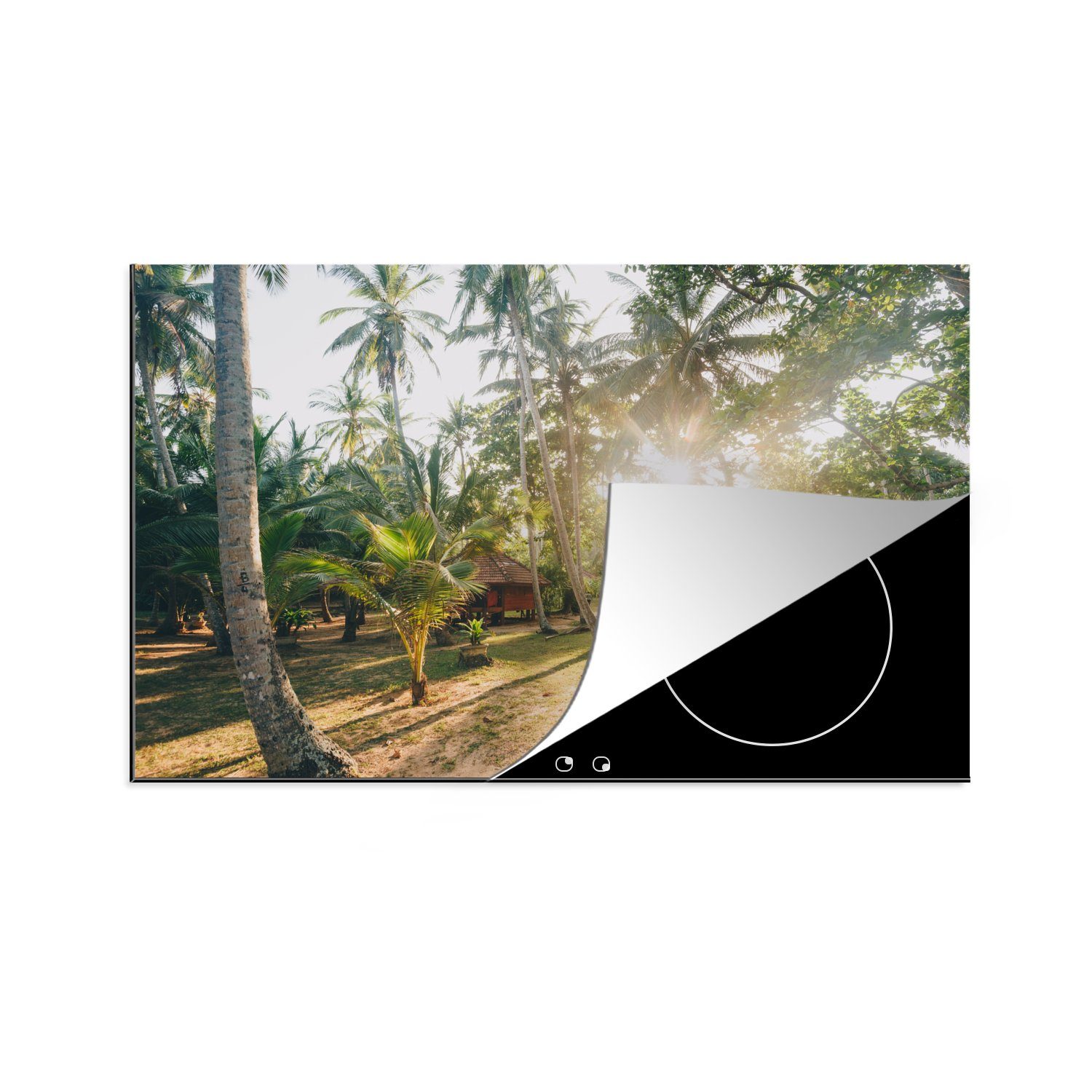 Strandhütten Schutz Ceylon, Ceranfeldabdeckung MuchoWow Vinyl, Tangalle (1 Die cm, in Herdblende-/Abdeckplatte 81x52 bei für Induktionskochfeld die tlg), küche,