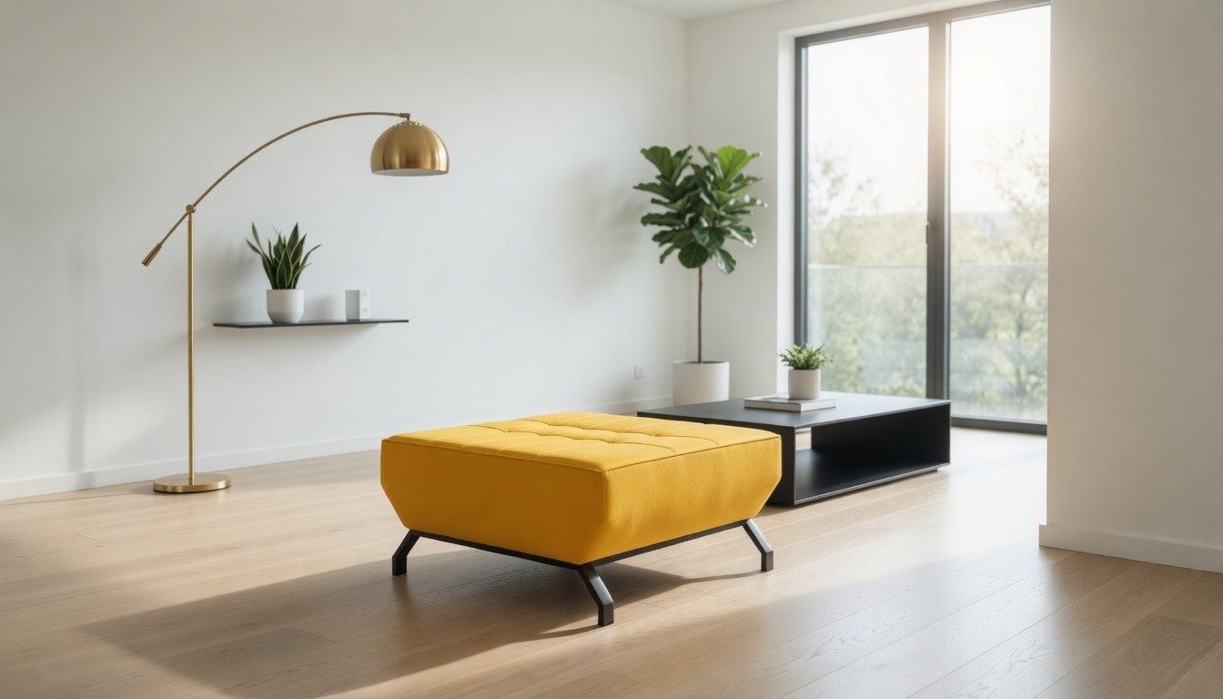 Xlmoebel Fußhocker Gelber Loungehocker mit gepolstertem Stoff und Metallgestell, Made in Europa