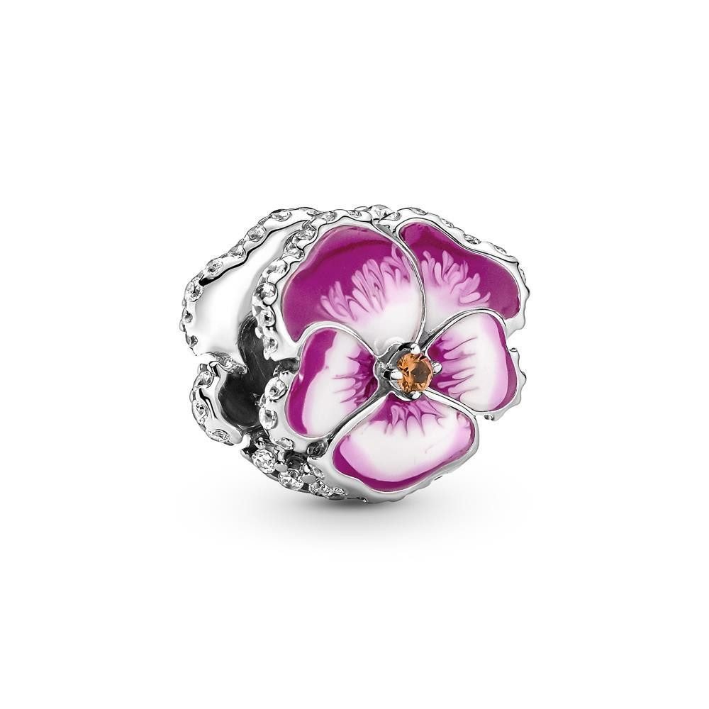 Pandora Charm-Einhänger PANDORA MOMENTS Charm "Pinkes Garten-Stiefmütterchen Blume" Silber