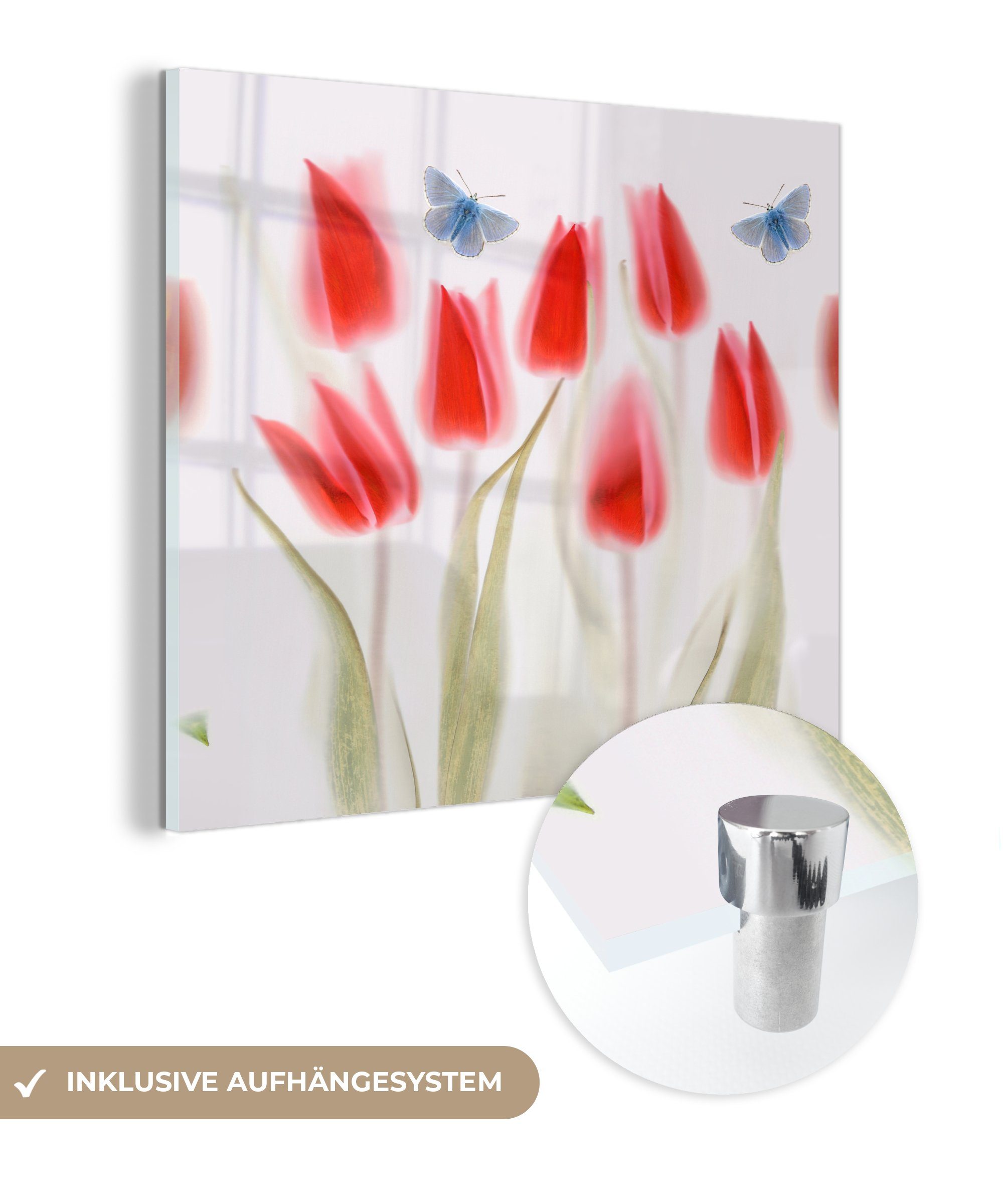auf (1 St), Bilder Glas Foto Bild Glasbilder - Glas Tulpen, roten - MuchoWow Wandbild Wanddekoration - auf Acrylglasbild von