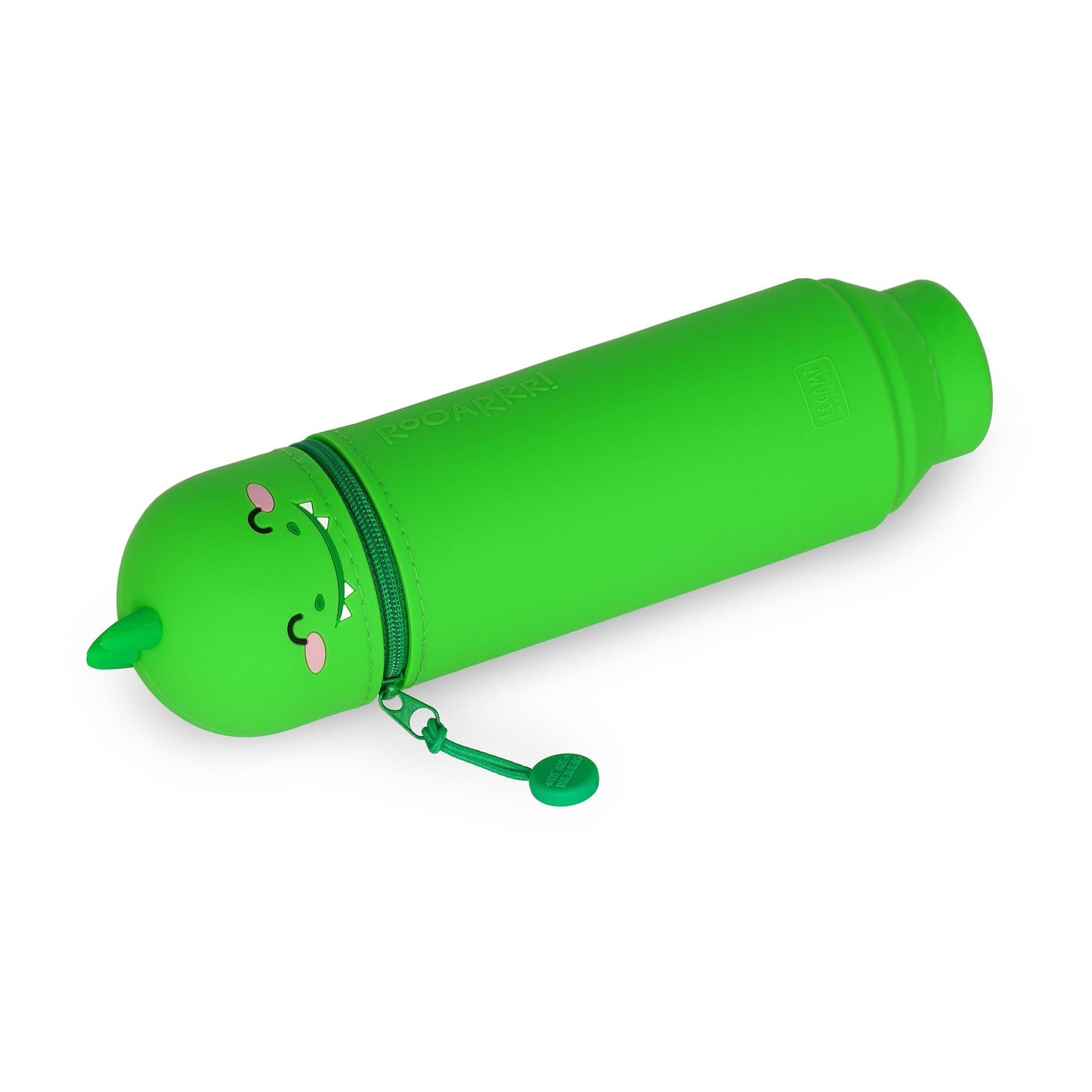 Legami Federmäppchen Kawaii 2-in-1 Schulmäppchen aus Silikon, Dino-Thema, H 18,5 cm, Weiches Material, Reißverschluss, für Stifte und Marker – Bild 3 von 5