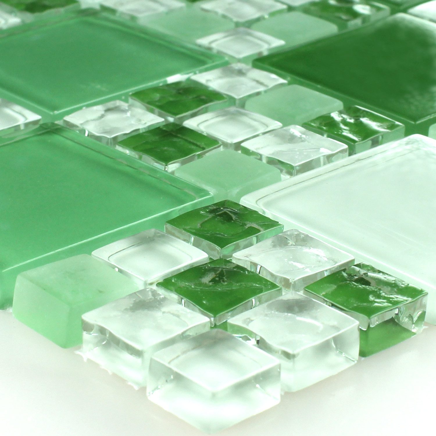 Mosafil Mosaikfliesen Glasmosaik Fliesen Aloha, Glas 30.000x30.000, weiß-grün, Verlegefertig auf ein Netz geklebt - Frostsicher - Wasserfest