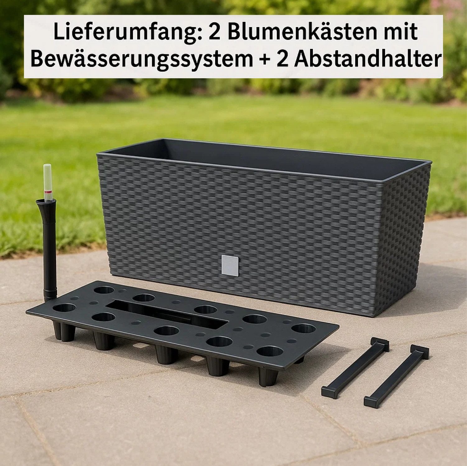 BigDean Blumenkasten 2X Blumenkasten mit Wasserspeicher Rattanoptik anthraz günstig online kaufen