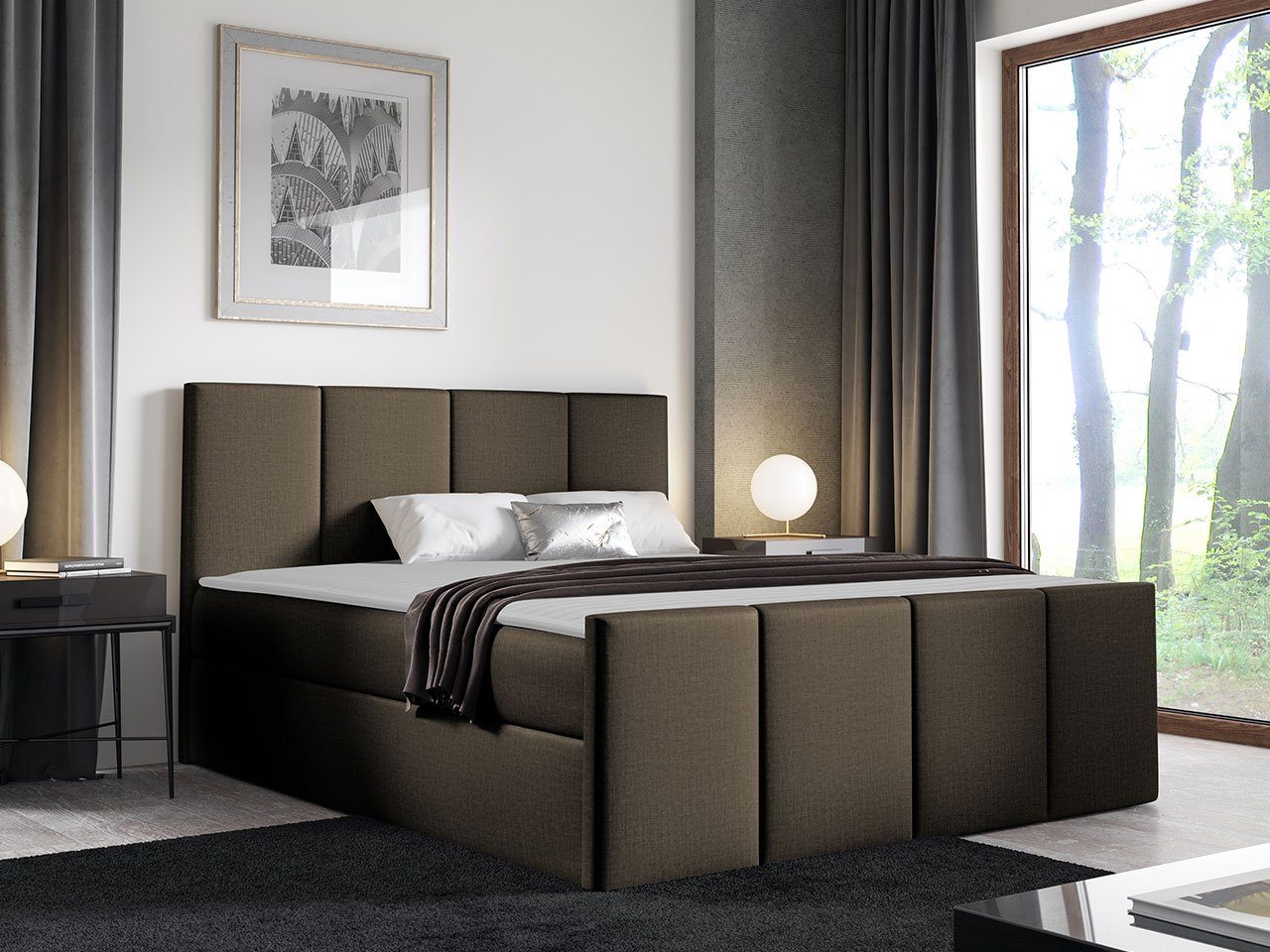 MIRJAN24 Boxspringbett Lars (Polsterkopfteil und Fußteil, Matratze, Topper), mit 2 Bettkästen, Bett für Schlafzimmer