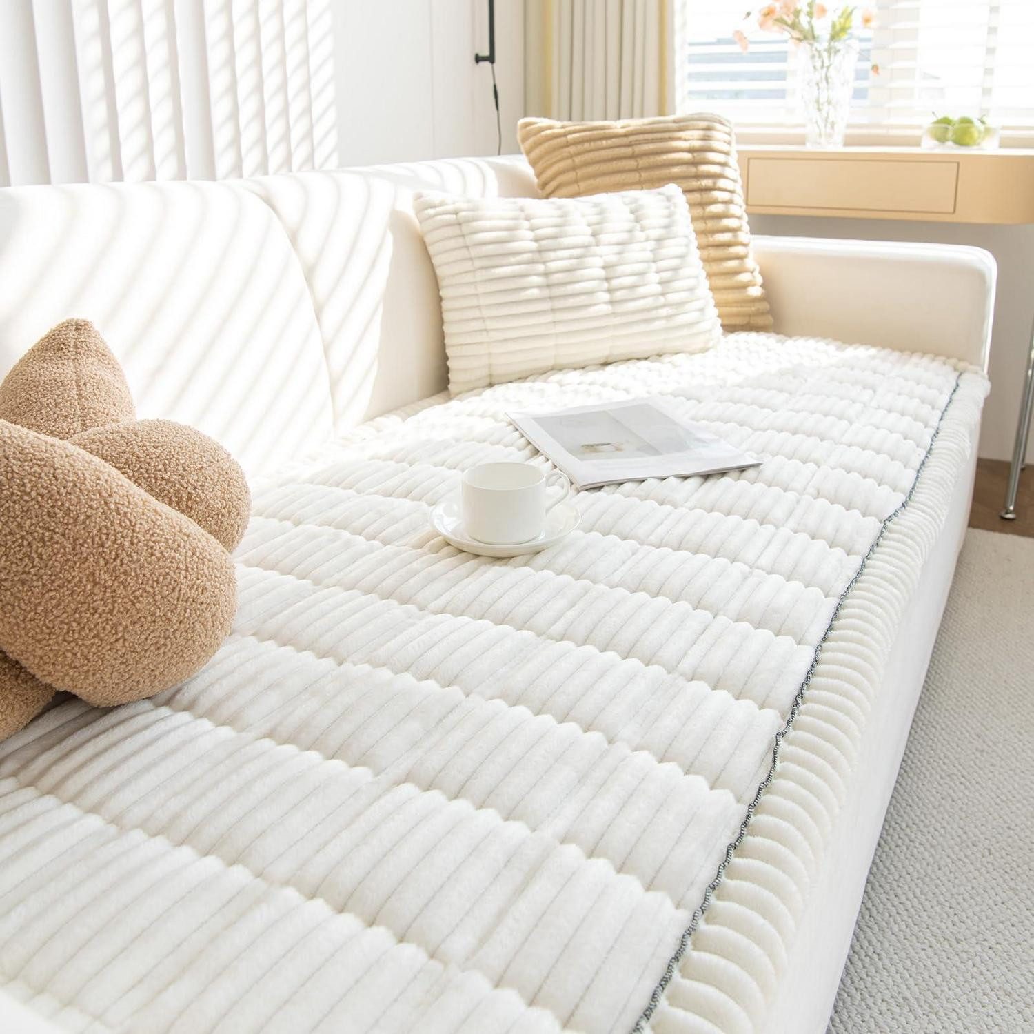 LuxusKollektion Sofabezug Sofabezug Corduroy Weiß 90x180cm