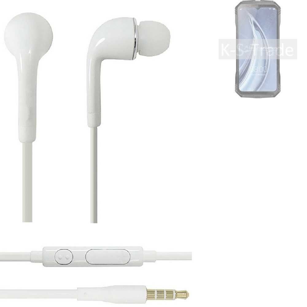 K-S-Trade für Doogee S100 weiß mit Mikrofon u In-Ear-Kopfhörer (Kopfhörer Headset Lautstärkeregler 3,5mm)