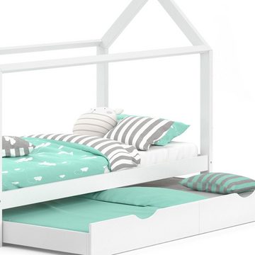 VitaliSpa® Kinderbett Hausbett Gästebett 90x200cm WIKI Weiß Schublade