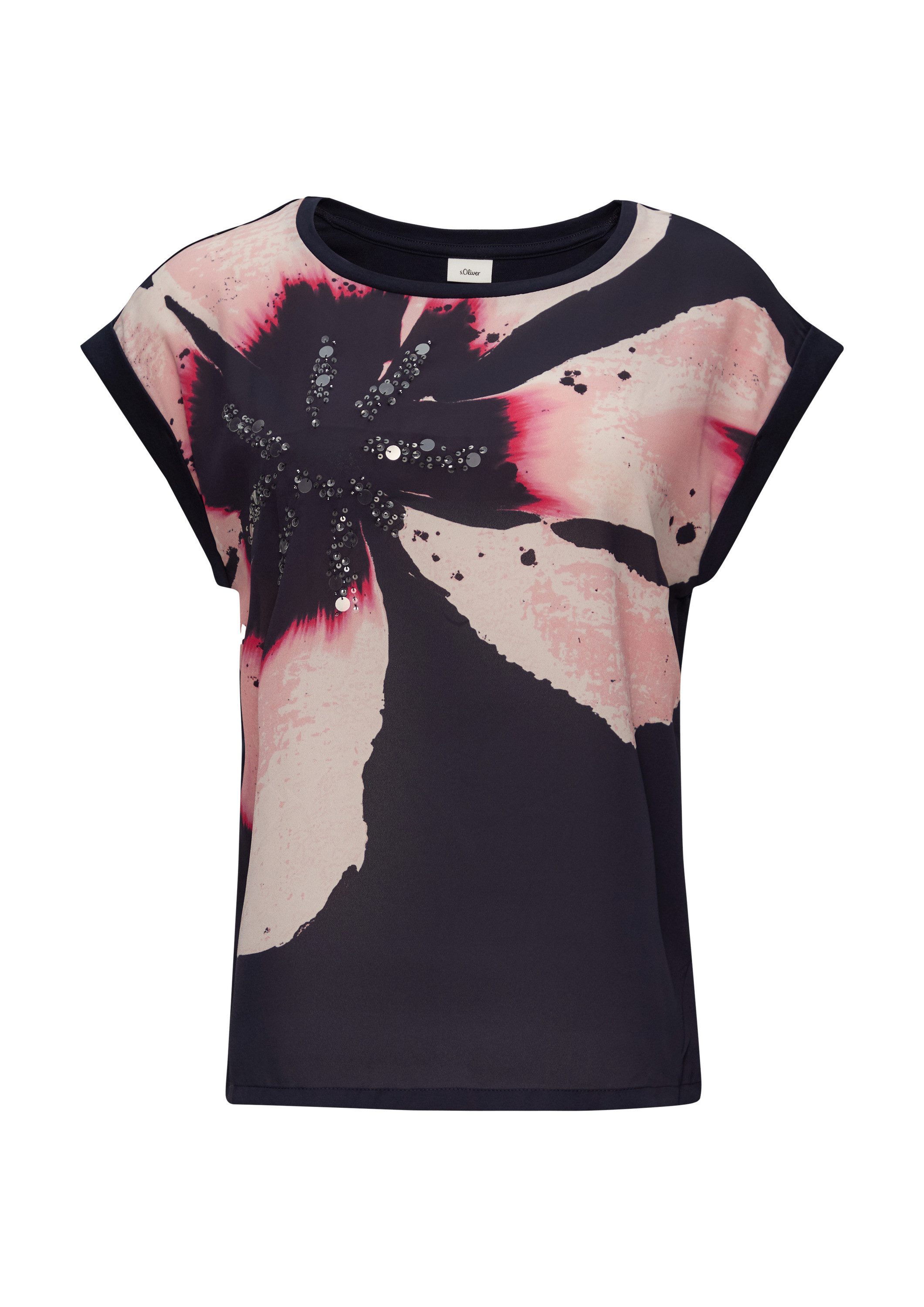 s.Oliver Kurzarmshirt T-Shirt Blusenshirt im Fabricmix mit Pailletten günstig online kaufen