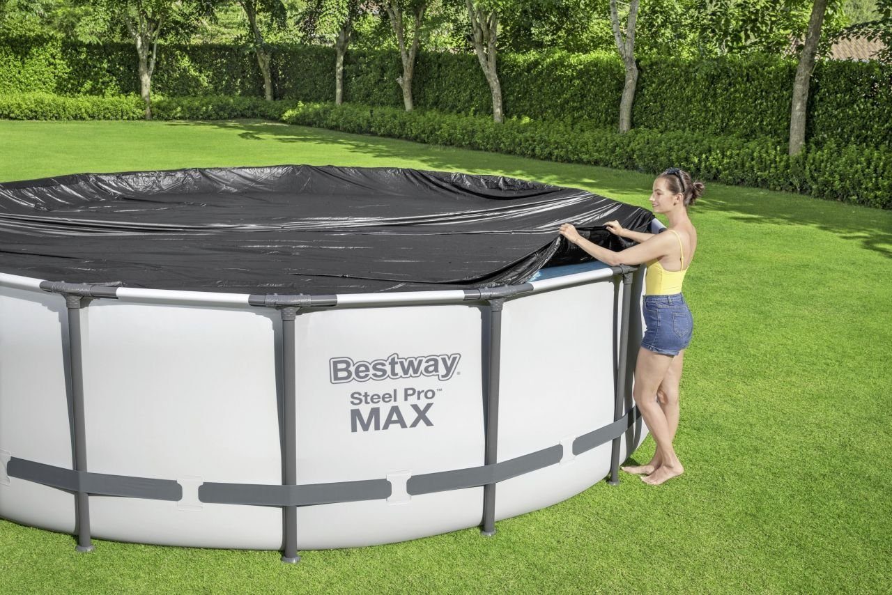 BESTWAY Pool-Abdeckplane Bestway Abdeckplane PVC Flowclear schwarz Ø 555 cm