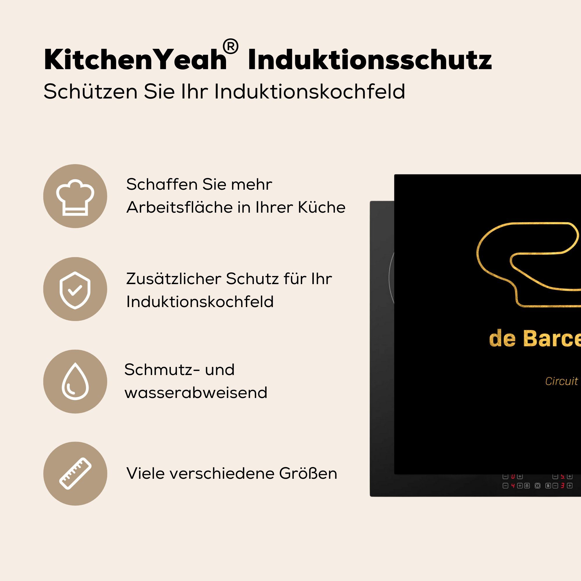 Induktionskochfeld Herdblende-/Abdeckplatte F1 Ceranfeldabdeckung - die für Barcelona, Vinyl, 81x52 cm, MuchoWow tlg), (1 küche, - Rennstrecke Schutz