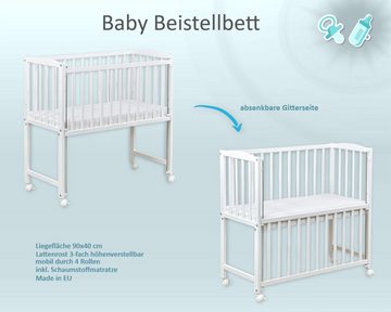 Baby-Delux Beistellbett Babybett Teddy und Freunde Beige, 10-tlg., Stillbett 90x40 weiß höhenverstellbar, Matratze inkl. komplett Set