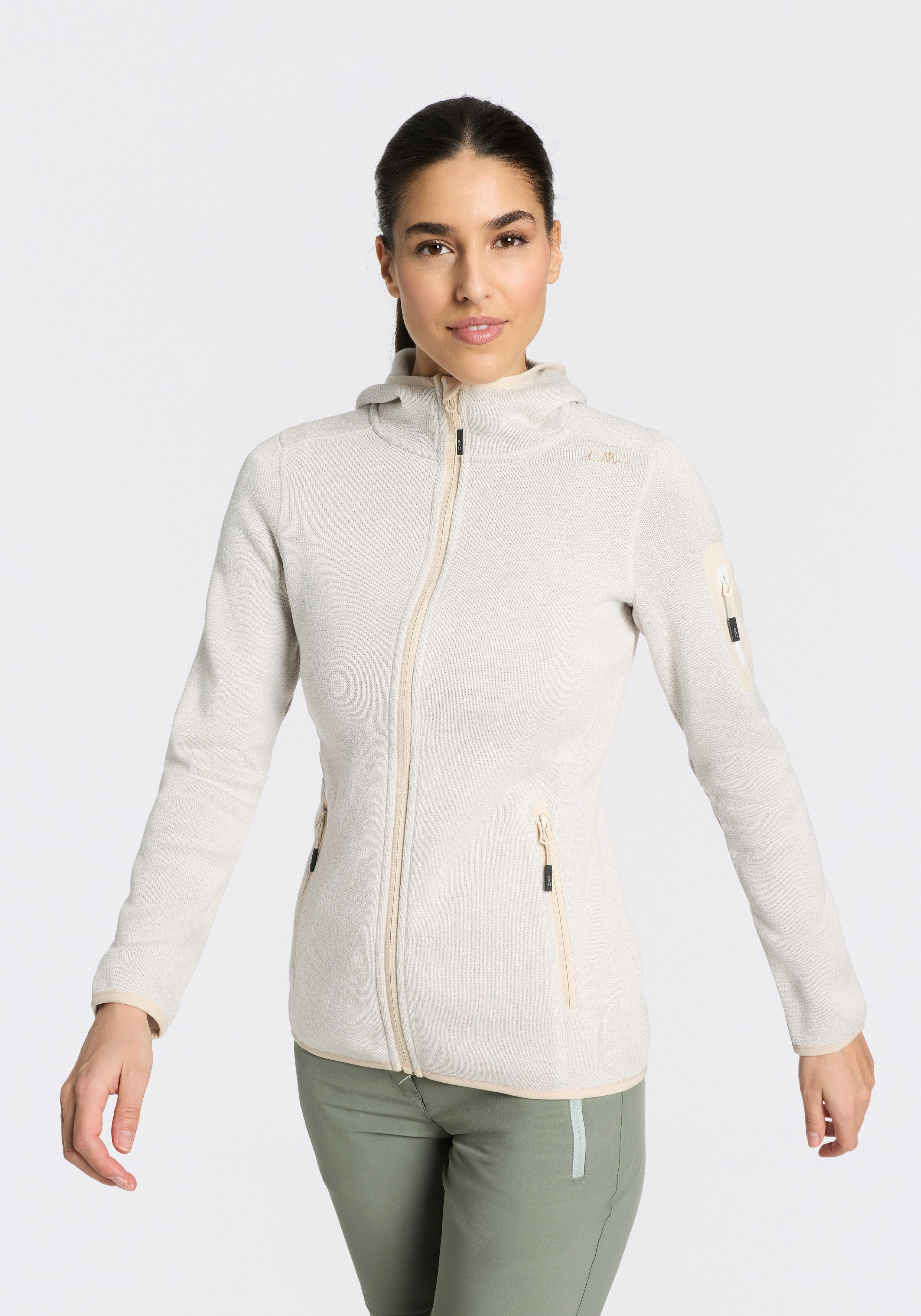 CMP Strickfleecejacke KNITTED MELANGE HOODY WOMAN HOODY JACKET Ünbergangsjacke für Outdoor-Aktivitäten, mit Kapuze, atmungsaktiv