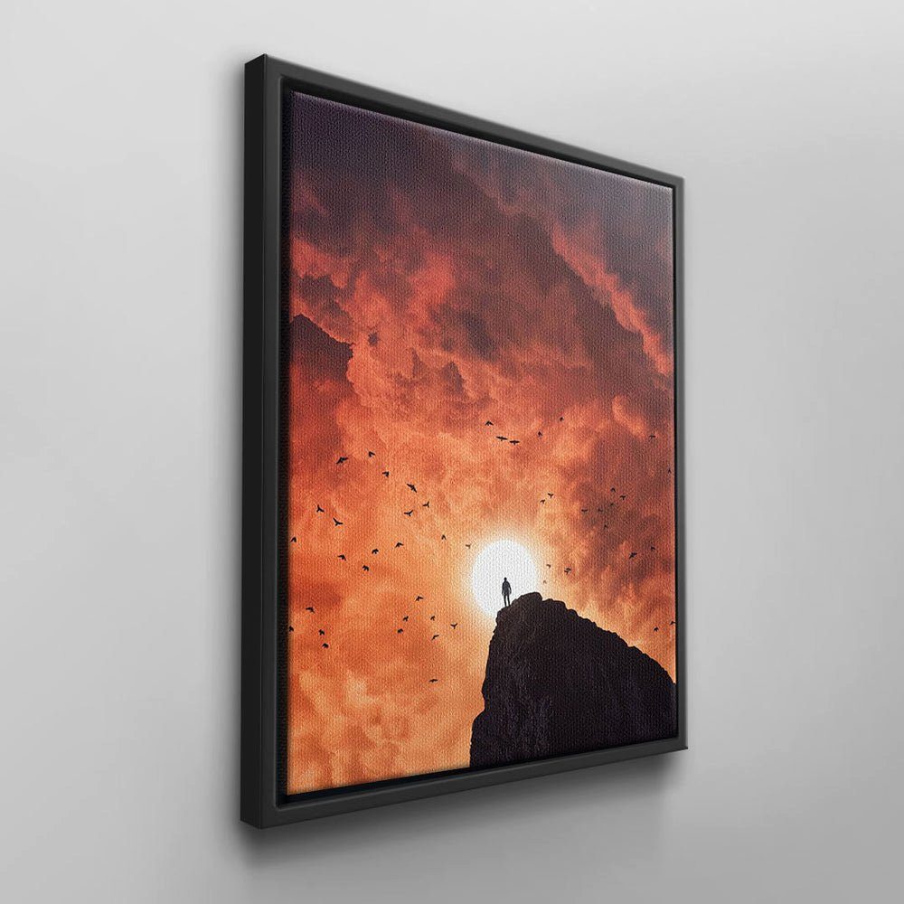 & Rahmen DOTCOMCANVAS® von Aussicht Natur mit schwarzer Wandbild Leinwandbild, Sonnenuntergang