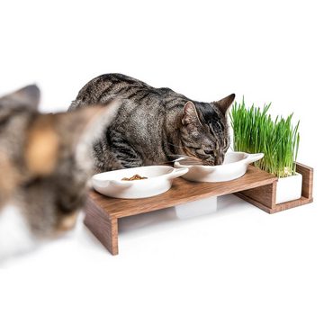 Canadian Cat Company Futternapf »Cat Diner Futterbar - braun«, Keramik, für Katzen mit dritter Schale für z.B. Katzengras oder Trockenfutter