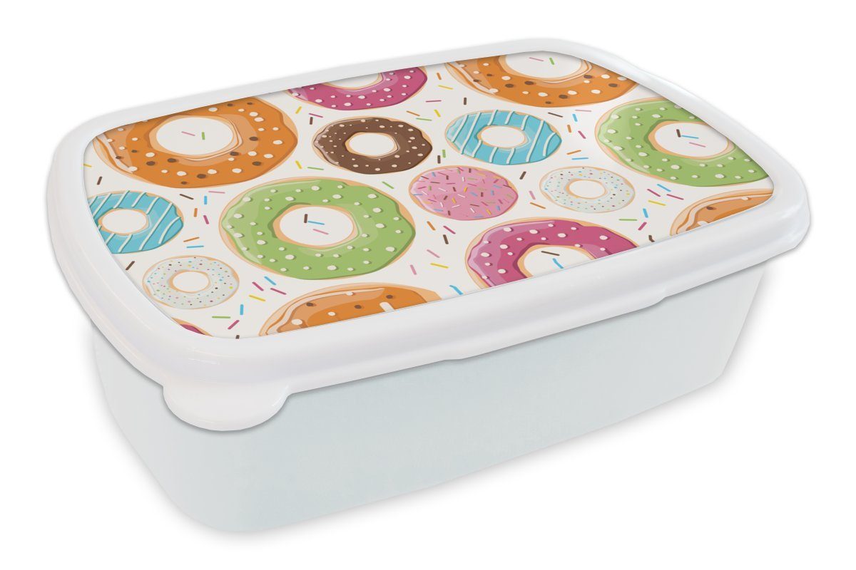 MuchoWow Lunchbox Teeny - Donut - Schnittmuster, Kunststoff, (2-tlg), Brotbox für Kinder und Erwachsene, Brotdose, für Jungs und Mädchen weiß