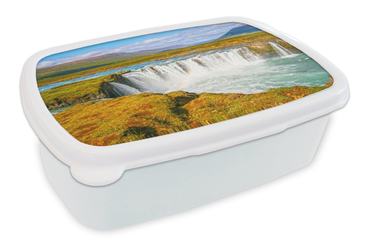 MuchoWow Lunchbox Wasserfall - Wasser - Natur, Kunststoff, (2-tlg), Brotbox für Kinder und Erwachsene, Brotdose, für Jungs und Mädchen weiß