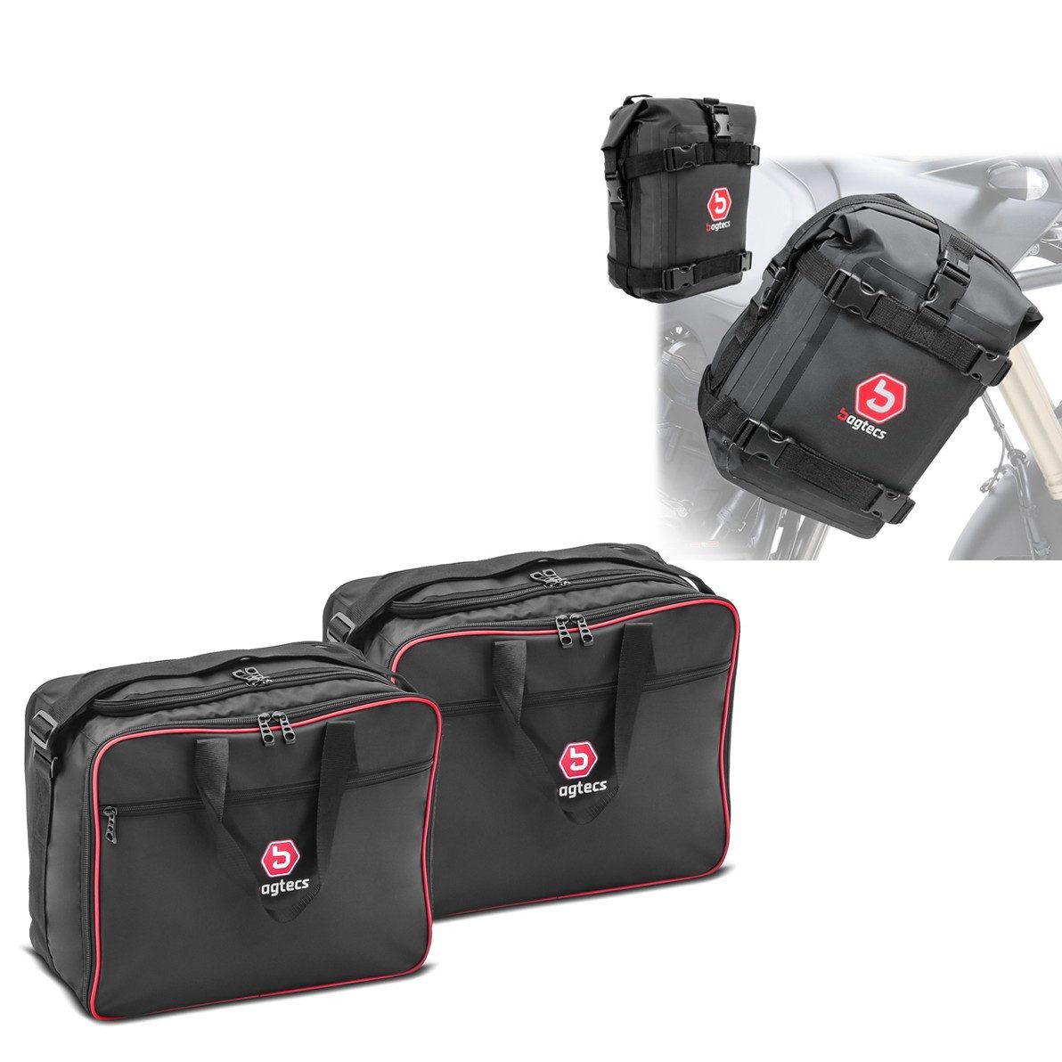 Bagtecs Reisetasche Koffer Innentasche 2x 32 Liter + Set Sturzbügeltaschen 2x 6Ltr