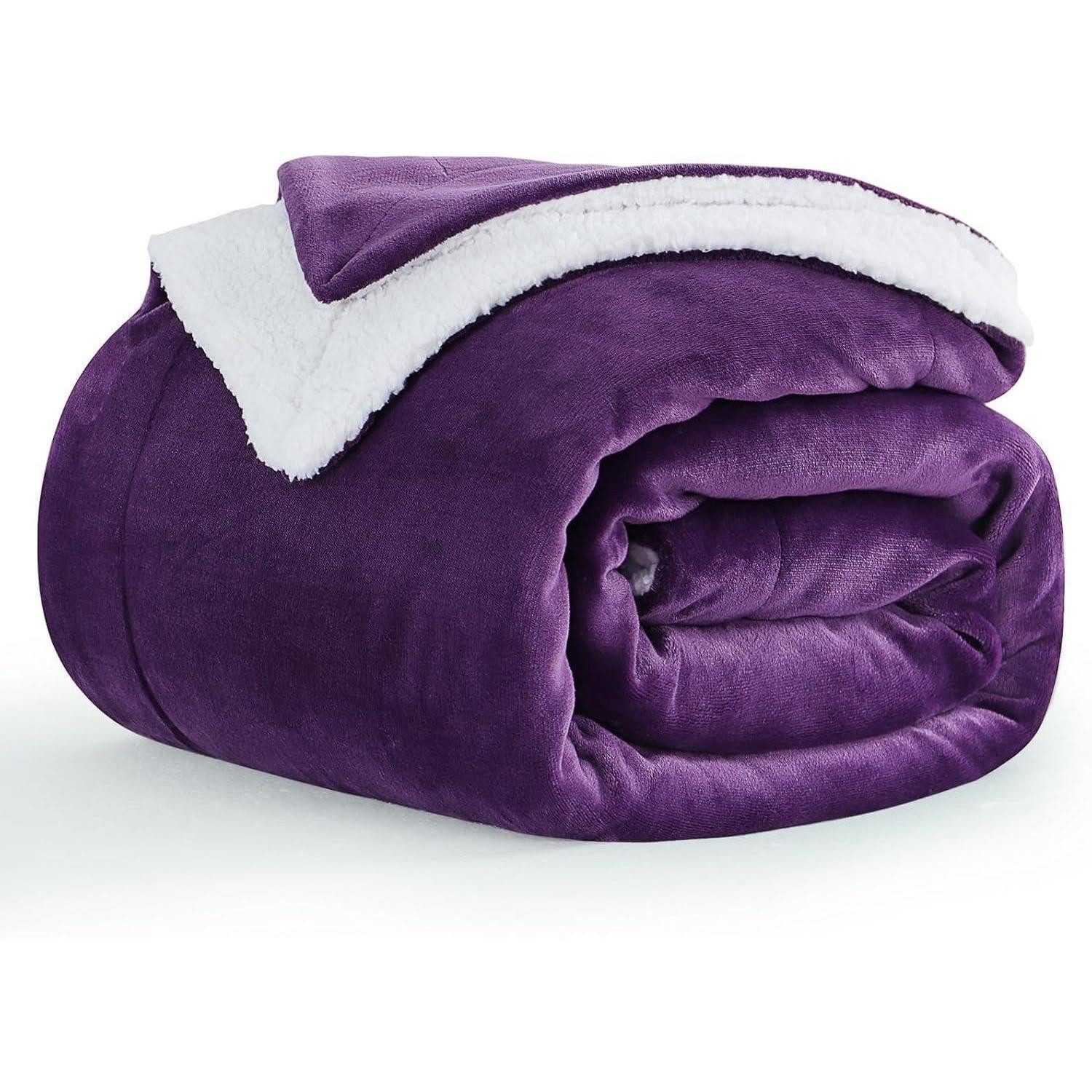 Wohndecke Kuscheldecke Sherpa Fleece Wohndecke Couchdecke 150 x 200 cm Violett, LuxusKollektion