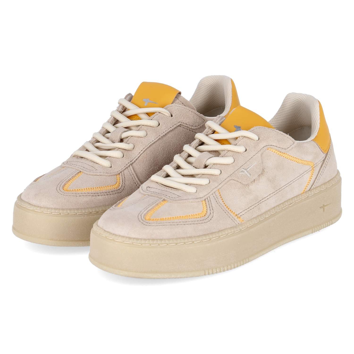 Tamaris Tamaris 1-23792-46-375 Damen Leder und Synthetik beige Schnürschuh