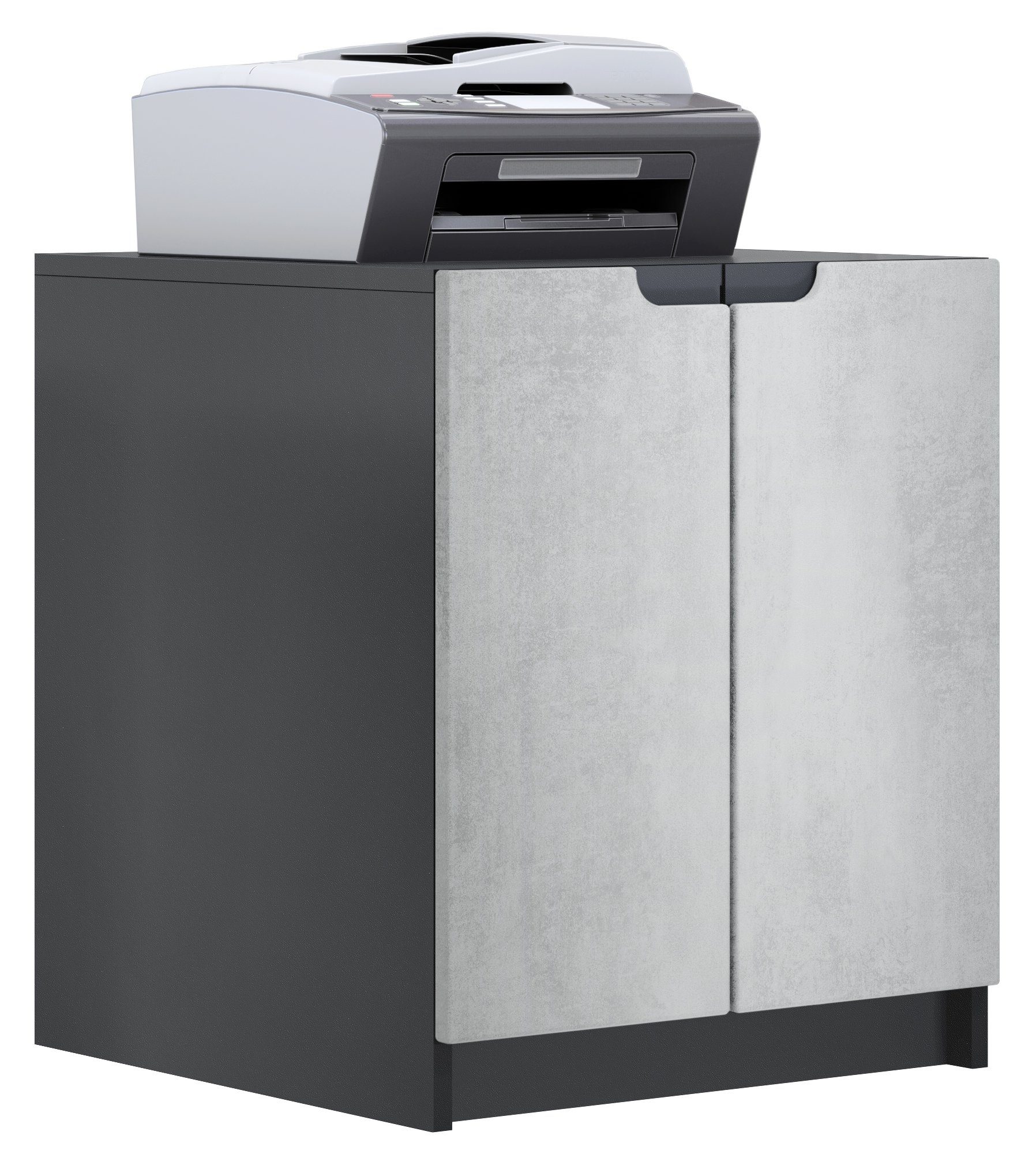 Vladon Kommode Logan (Aktenschrank, mit 2 Fächern und 2 Türen), Schwarz matt/Beton Oxid Optik, (51 x 60,5 x 54 cm)