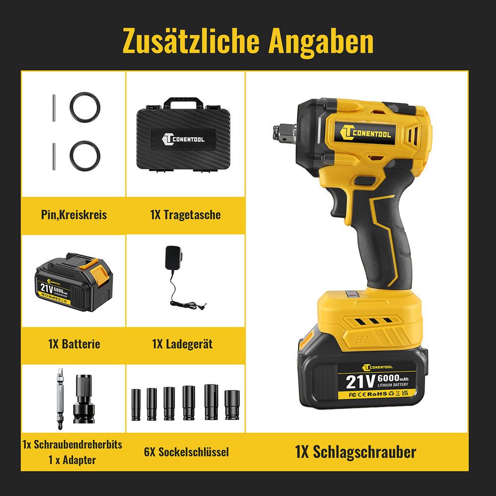 CONENTOOL Akku-Schlagschrauber 21V, 4600,00 U/min, 520,00 günstig online kaufen