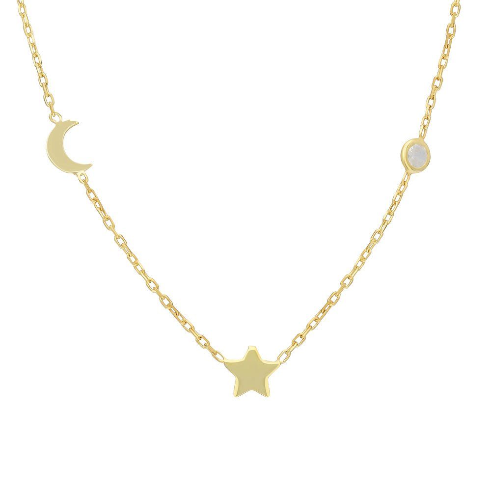 KARDELEN Silberkette Star Crescent Halskette 925 Gold Silber, handgefertigt