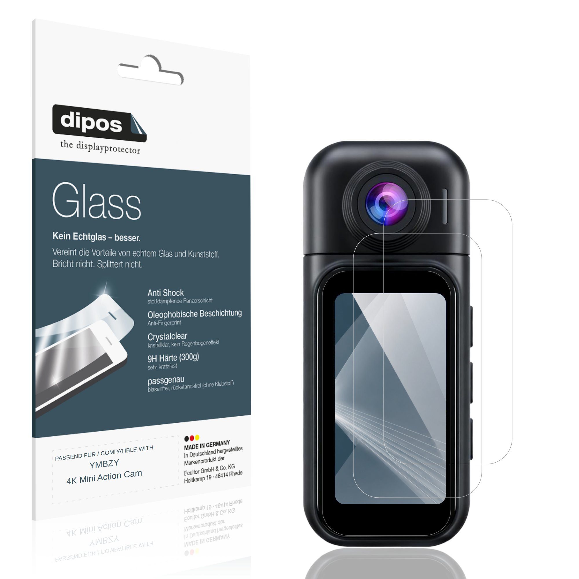 dipos Displayschutzfolie Schutzfolie für YMBZY 4K Mini Action Cam, 2 Stück, Displayschutz Schutz Folie Made in Germany