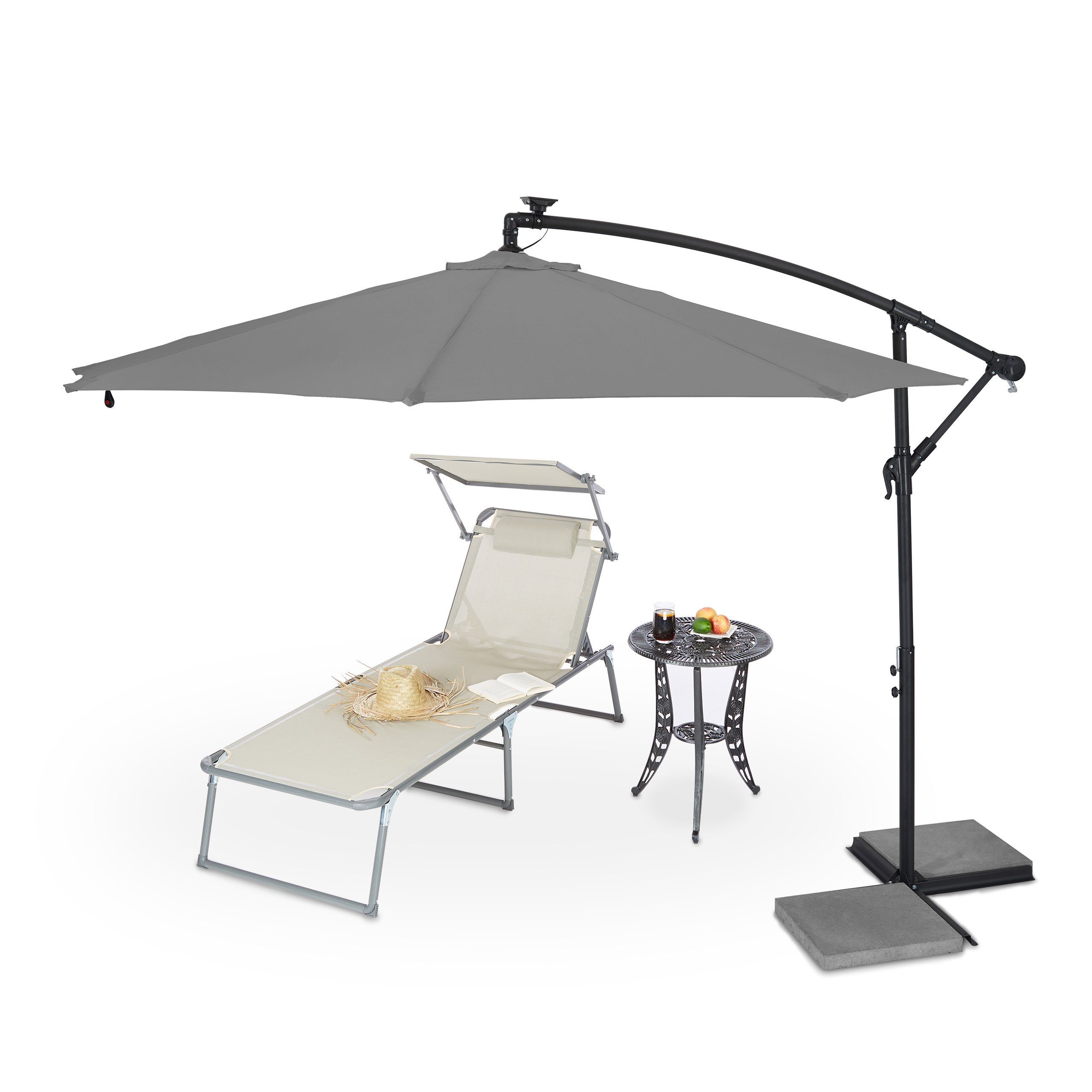 relaxdays Ampelschirm Ampelschirm mit LED anthrazit