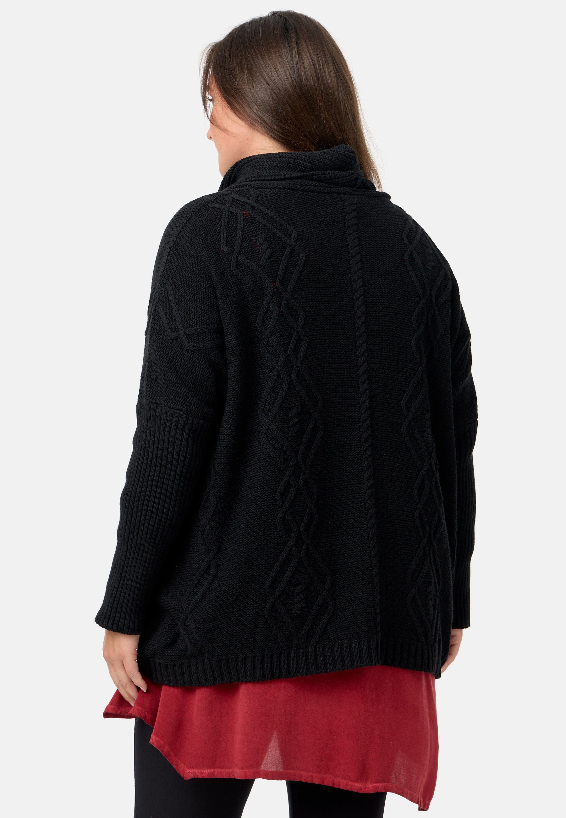 Kekoo mit 100% Schwarz Baumwolle 'Pure' aus Strick Strickpullover Schalkragen Poncho-Shirt