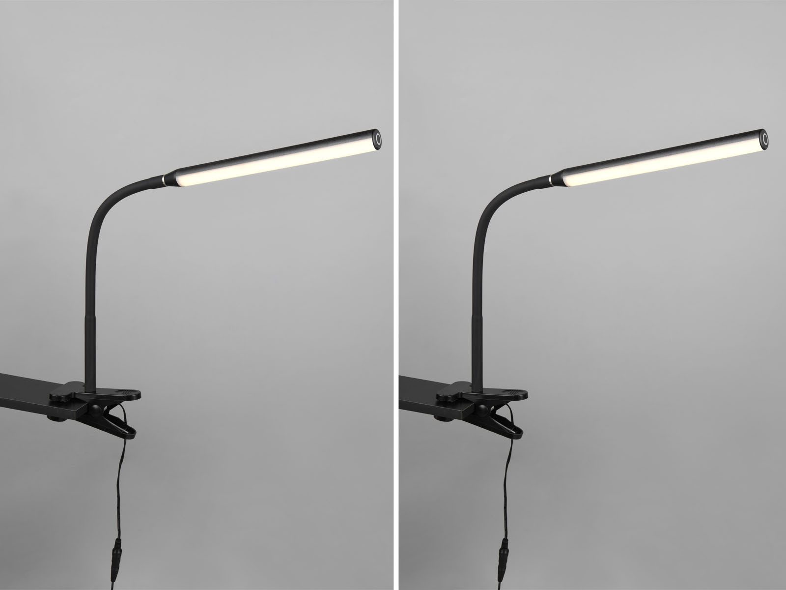 Reality Leuchten LED Klemmleuchte dimmbar & 3 Lichtfarben, Höhe 38-69cm, Dimmer, LED fest integriert, Lichtfarbe Warmweiß-Neutralweiß einstellbar, 2er SET Klemmlicht Leselampen Schwarz für Bett & Nachttisch, H 38-69cm
