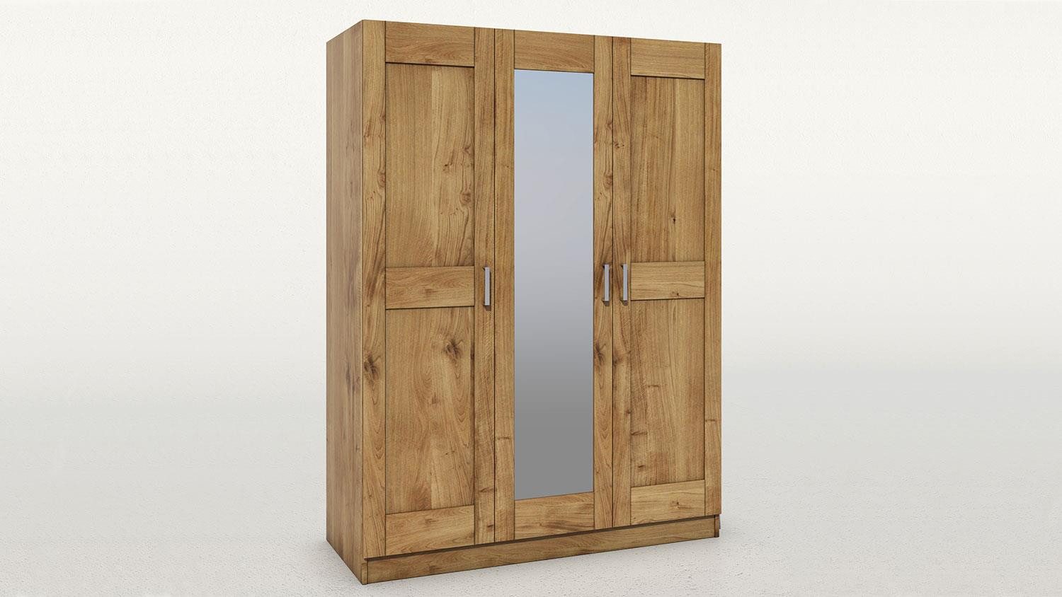 ELFO Kleiderschrank Kleiderschrank Toni 3 S in Wildeiche mit Spiegel 152 cm
