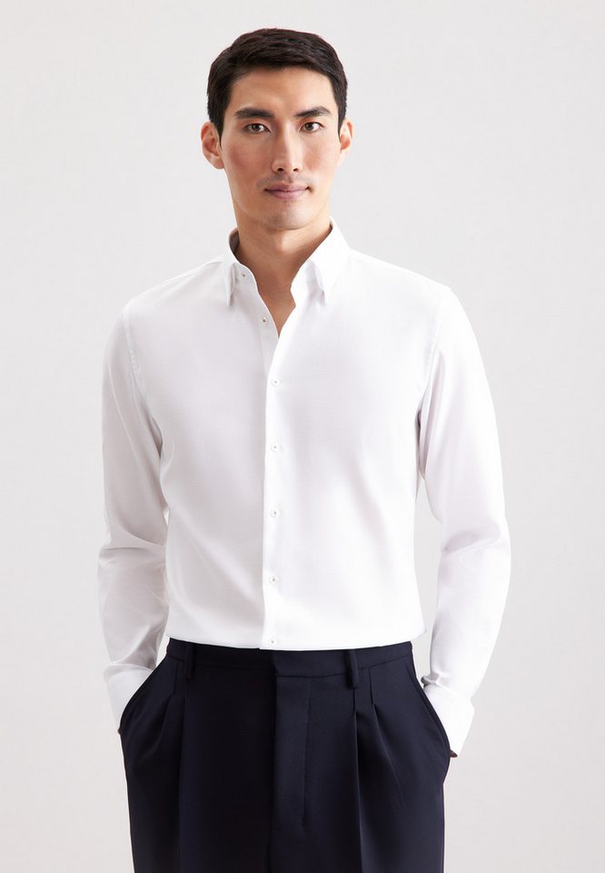 seidensticker Businesshemd Schwarze Rose Slim 1/1 Covered-Button-Down-Kragen Struktur
