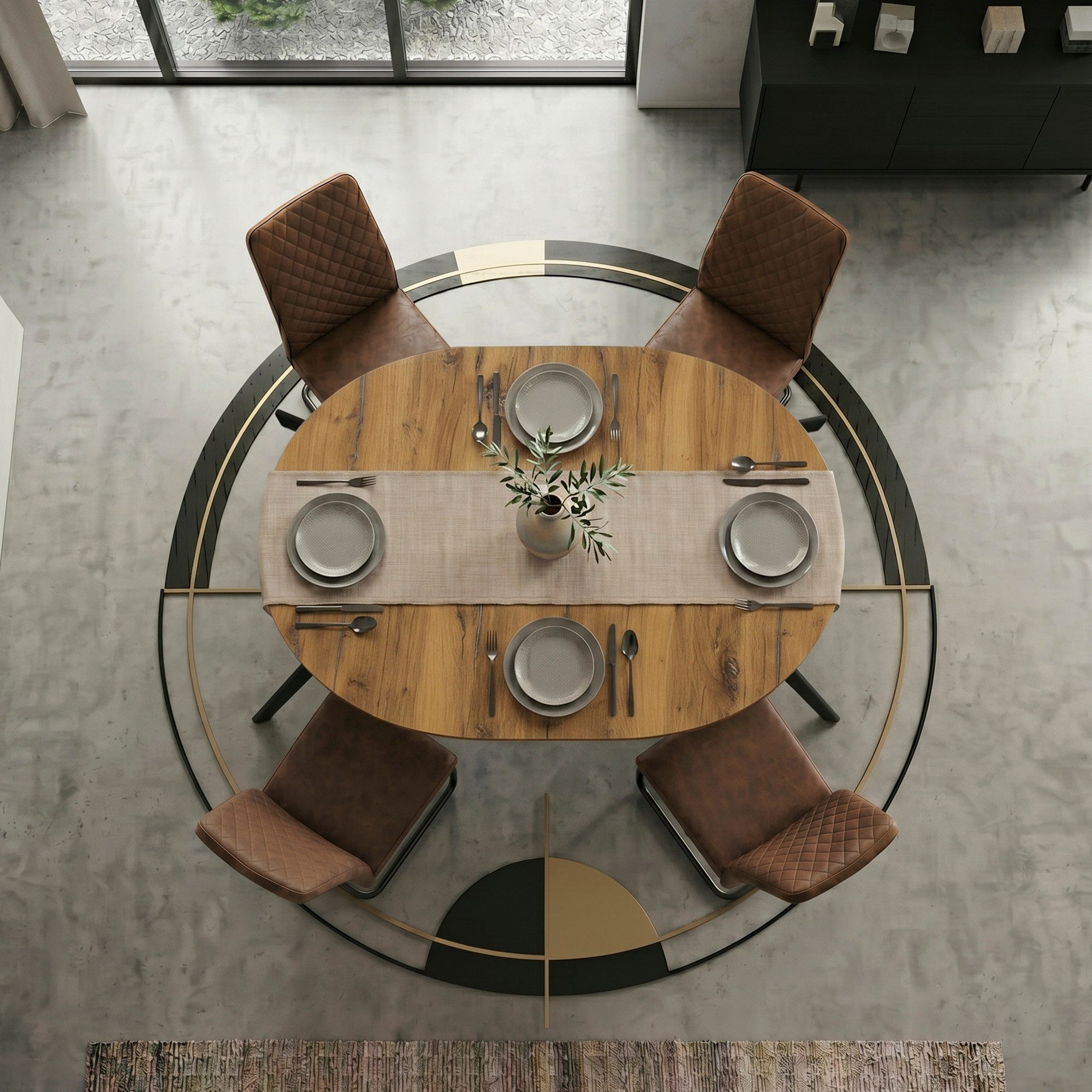 B&D home Essgruppe Essgruppe Till & Theo, (Set, 5-tlg., 1 Tisch / 4 Stühle), Runder Esstisch ausziehbar bis 145cm, Stühle in Microfaser