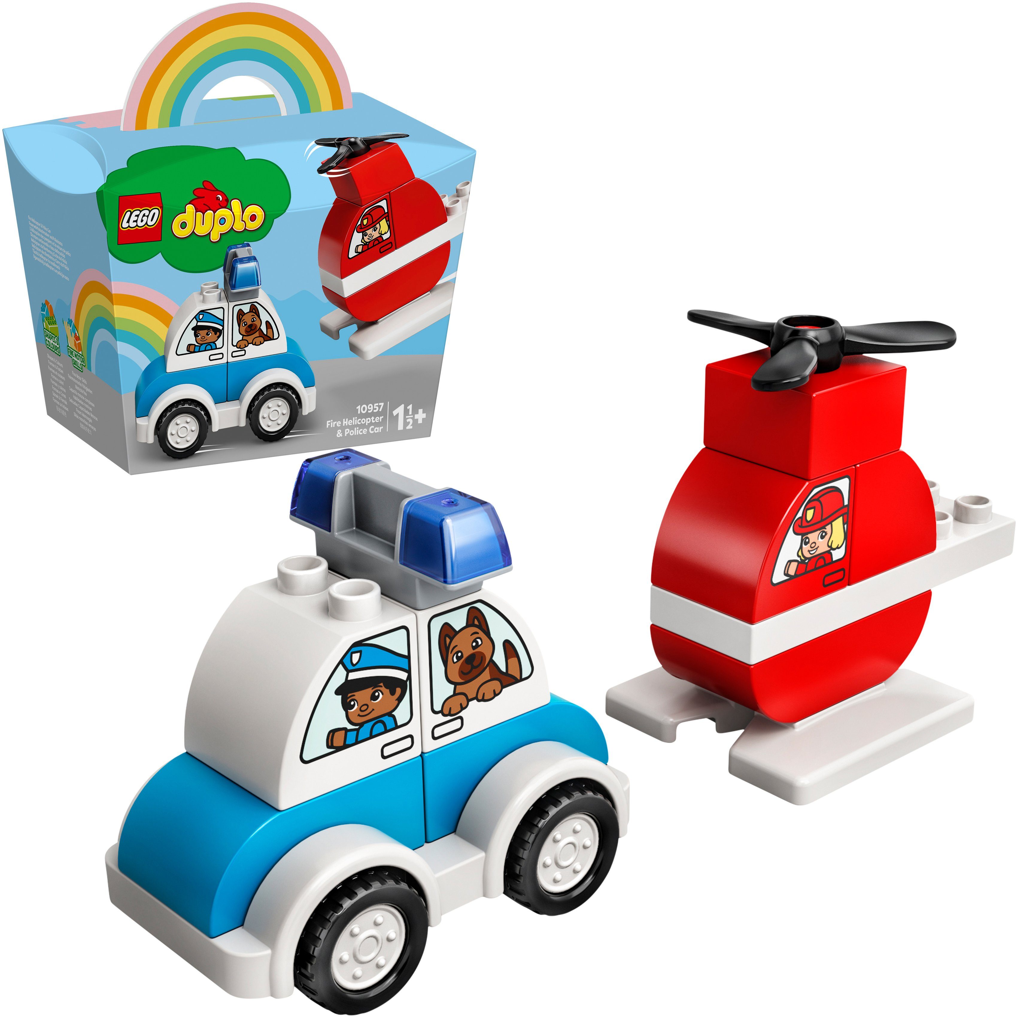 Image of LEGO 10957 Feuerwehrhubschrauber und Polizeiauto Bausatz, Mehrfarbig
