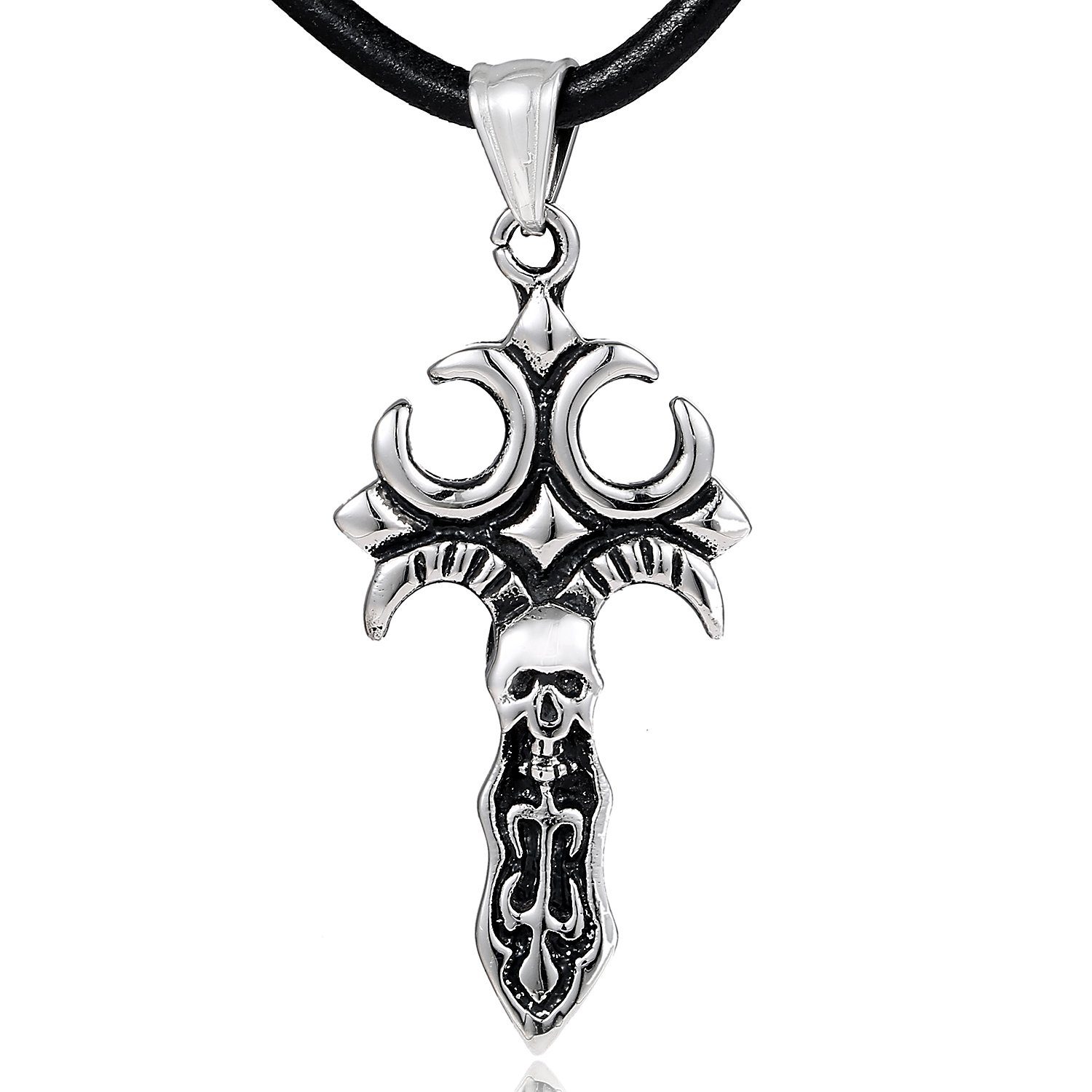 DonDon Kette mit Anhänger Lederkette Halskette 50 cm (1-tlg., Kette mit Anhänger inkl. Samtbeutel), Herren-Halskette mit Lederband, maskuline Anhänger, im Samtbeutel