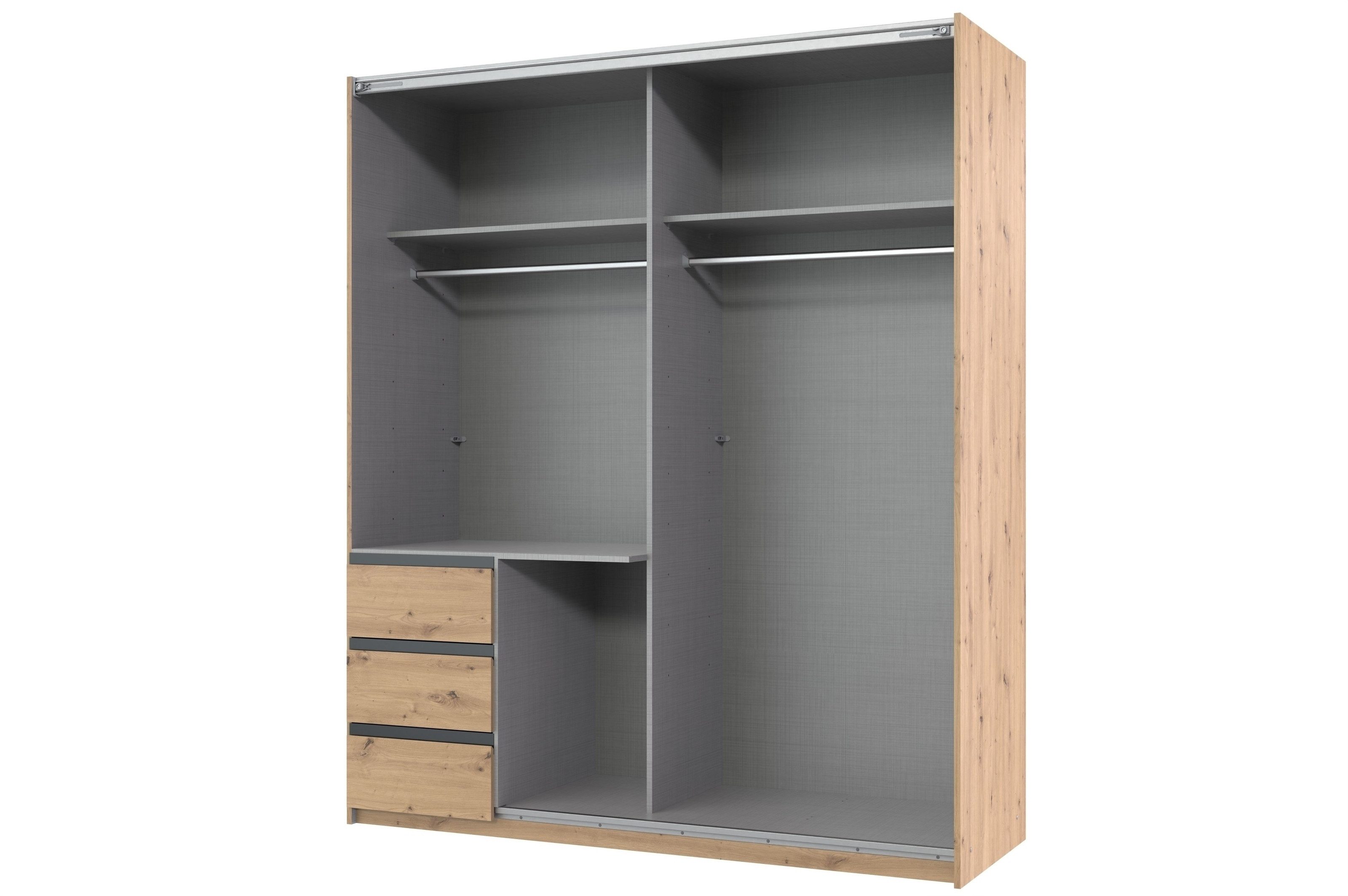 freiraum Schwebetürenschrank Stade in ARTISAN EICHE DEKOR / GRAPHIT - 168x198x63cm (BxHxT)